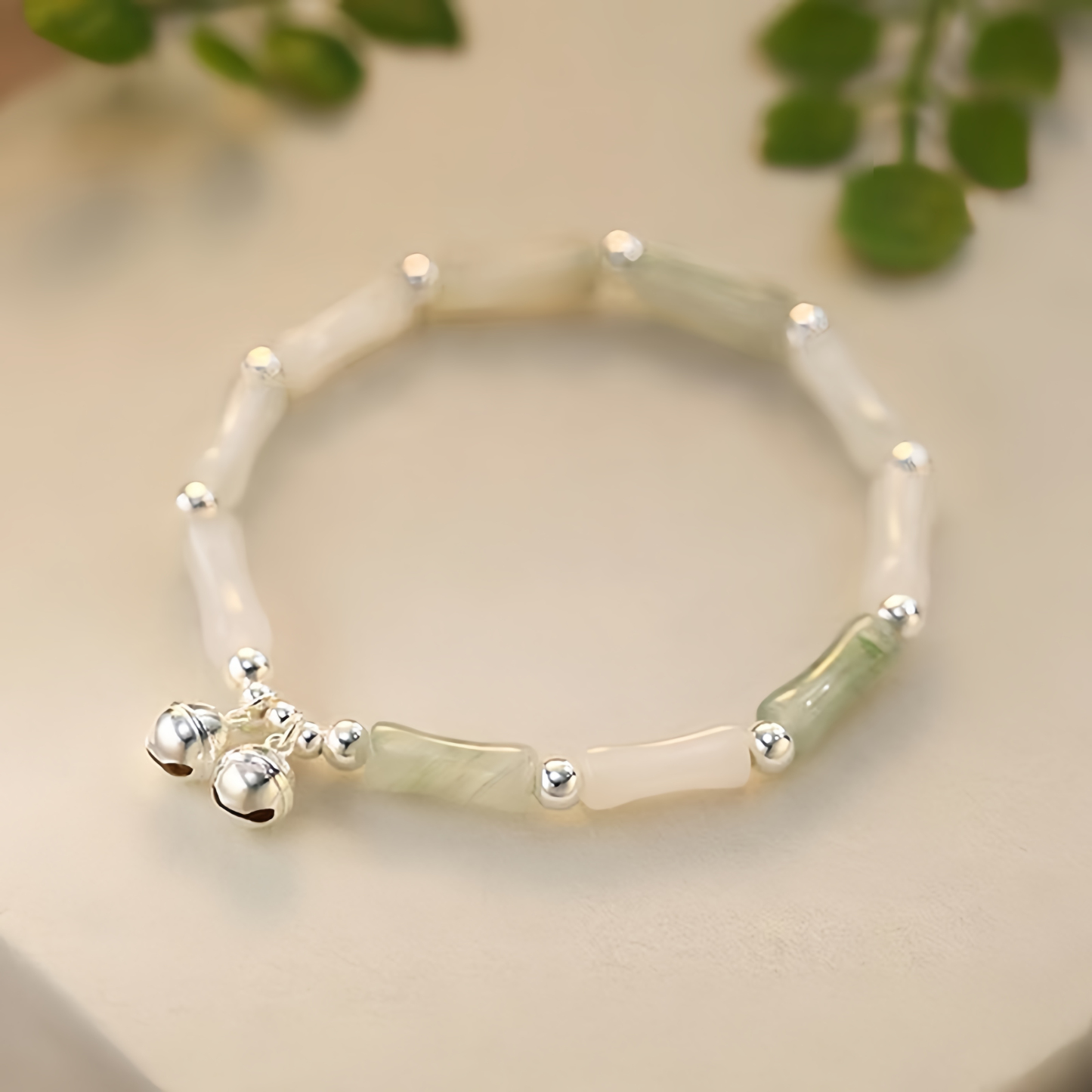 White Jade Bamboo Bell Meditation Bracelet- EclatDoré