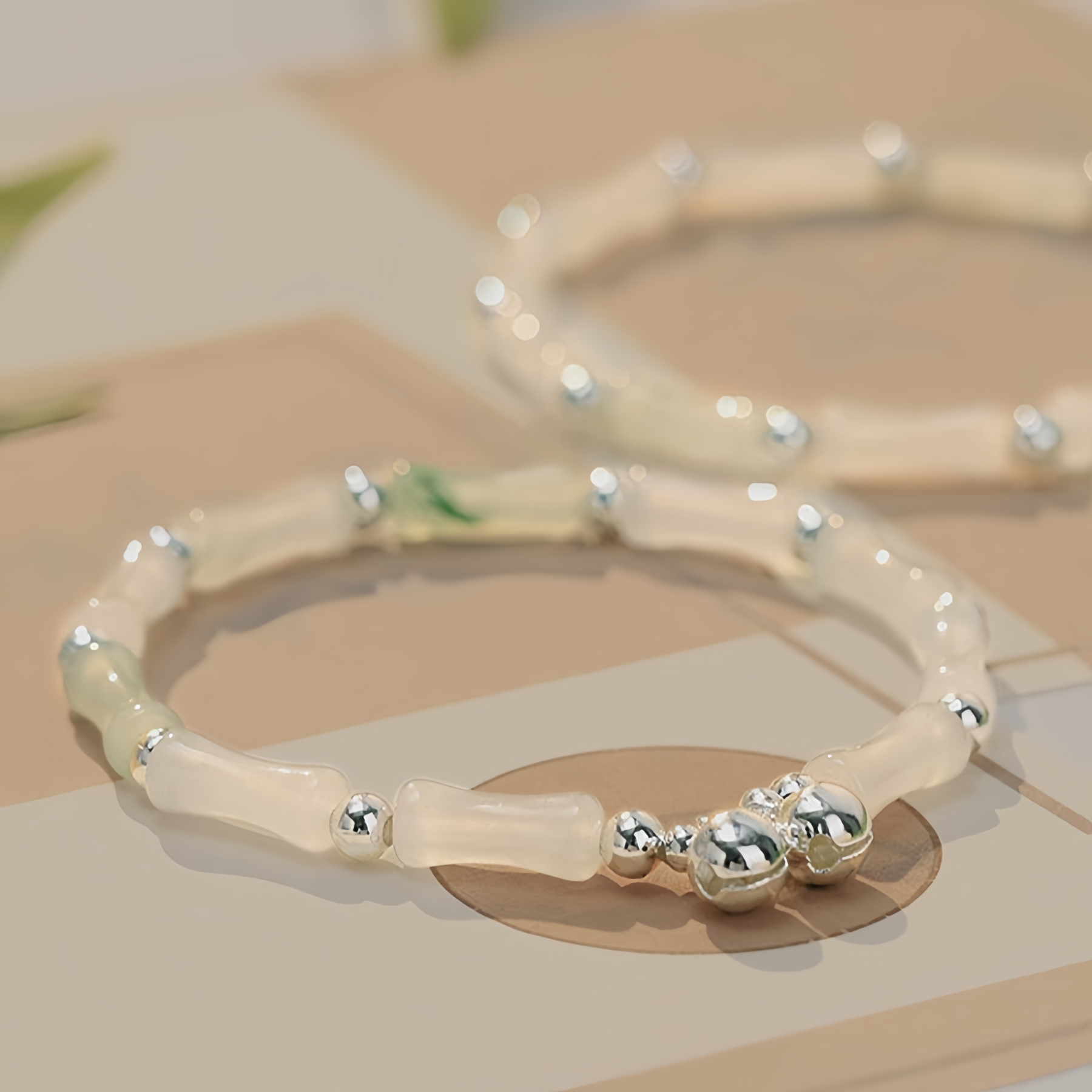 White Jade Bamboo Bell Meditation Bracelet- EclatDoré