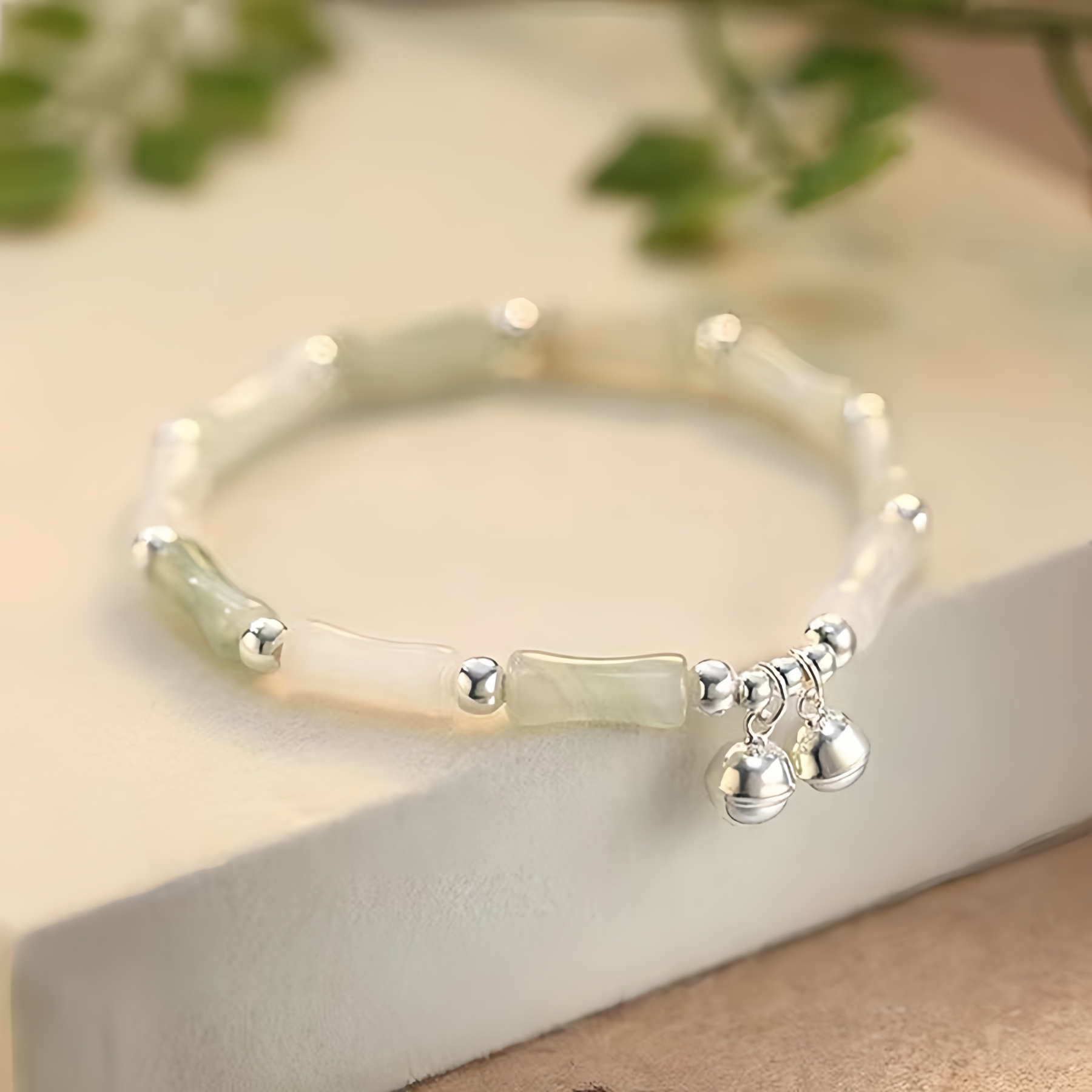 White Jade Bamboo Bell Meditation Bracelet- EclatDoré
