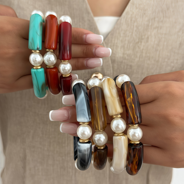 Bamboo Rhythm Flowing Light·Bleu-dyed Curved Pearl Bracelet