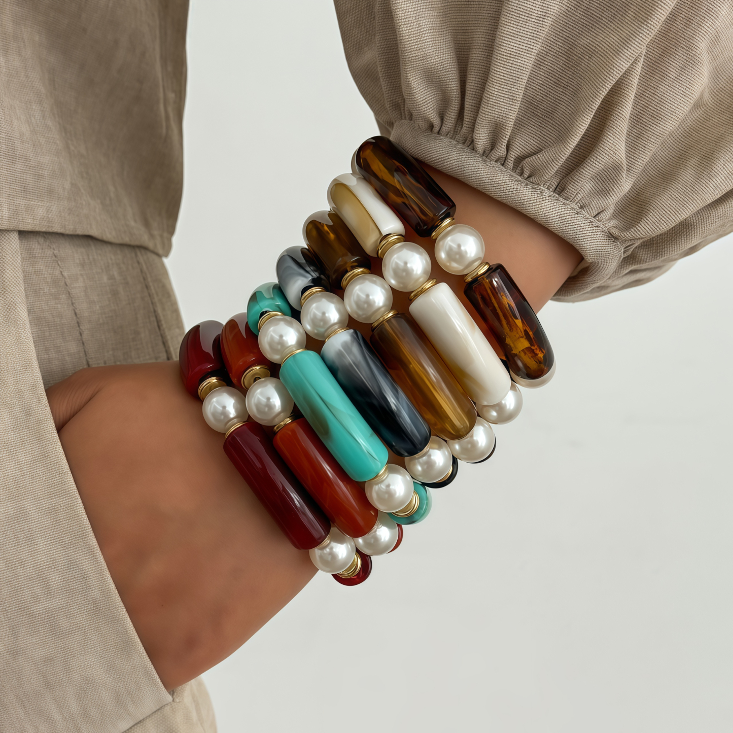 Bamboo Rhythm Flowing Light·Bleu-dyed Curved Pearl Bracelet