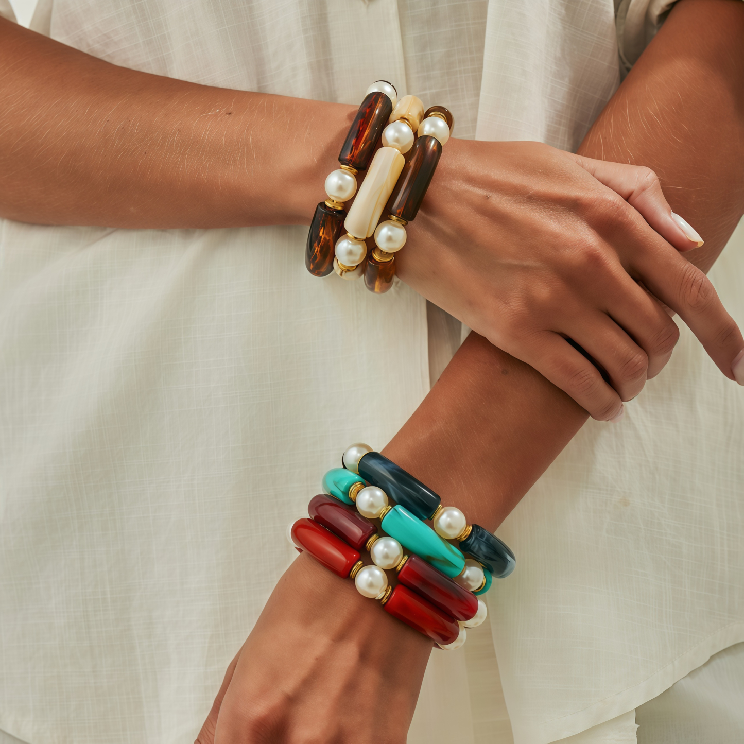 Bamboo Rhythm Flowing Light·Bleu-dyed Curved Pearl Bracelet