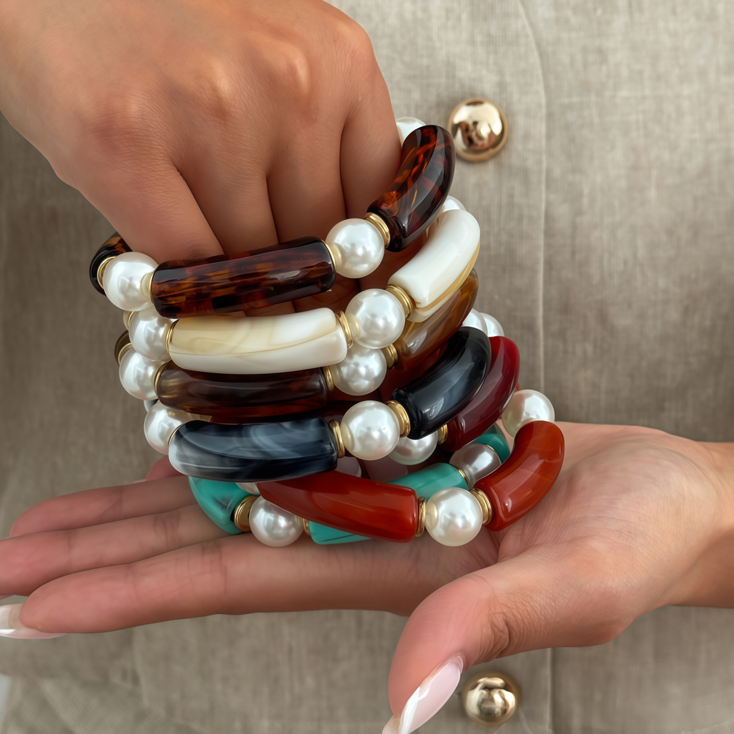 Bamboo Rhythm Flowing Light·Bleu-dyed Curved Pearl Bracelet