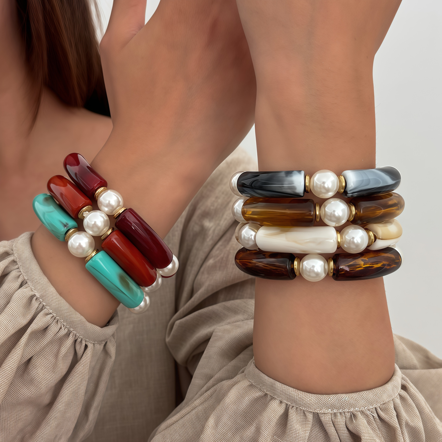 Bamboo Rhythm Flowing Light·Bleu-dyed Curved Pearl Bracelet