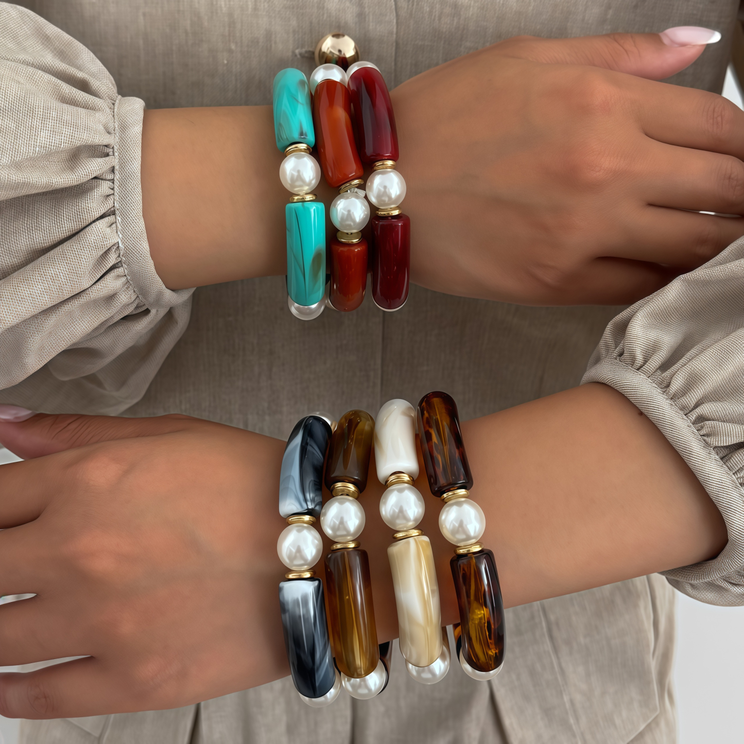 Bamboo Rhythm Flowing Light·Bleu-dyed Curved Pearl Bracelet