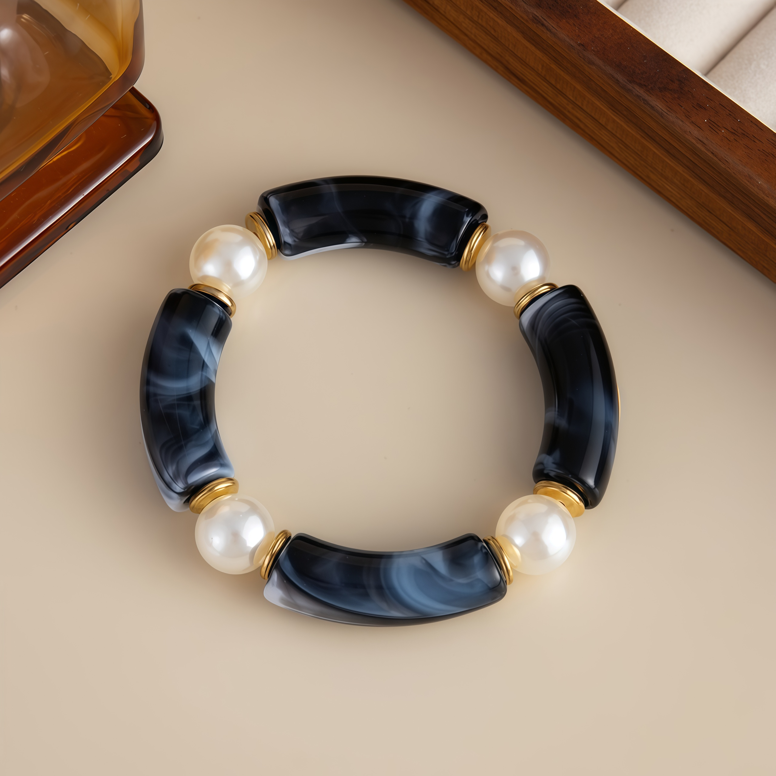 Bamboo Rhythm Flowing Light·Bleu-dyed Curved Pearl Bracelet