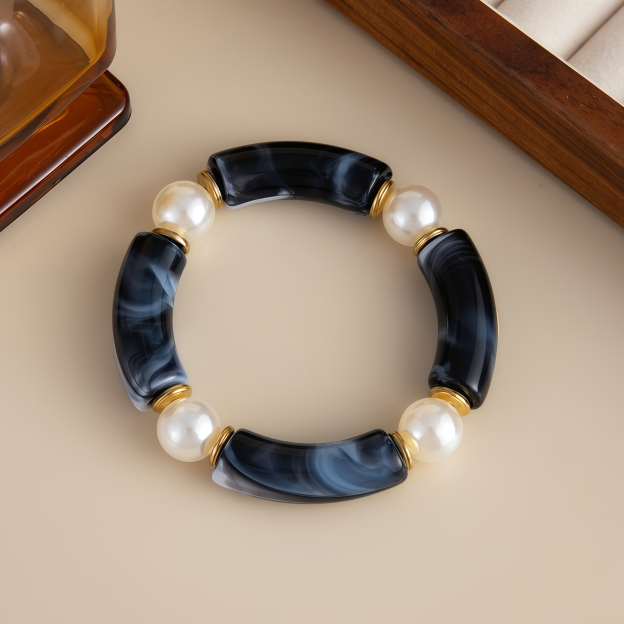 Bamboo Rhythm Flowing Light·Bleu-dyed Curved Pearl Bracelet