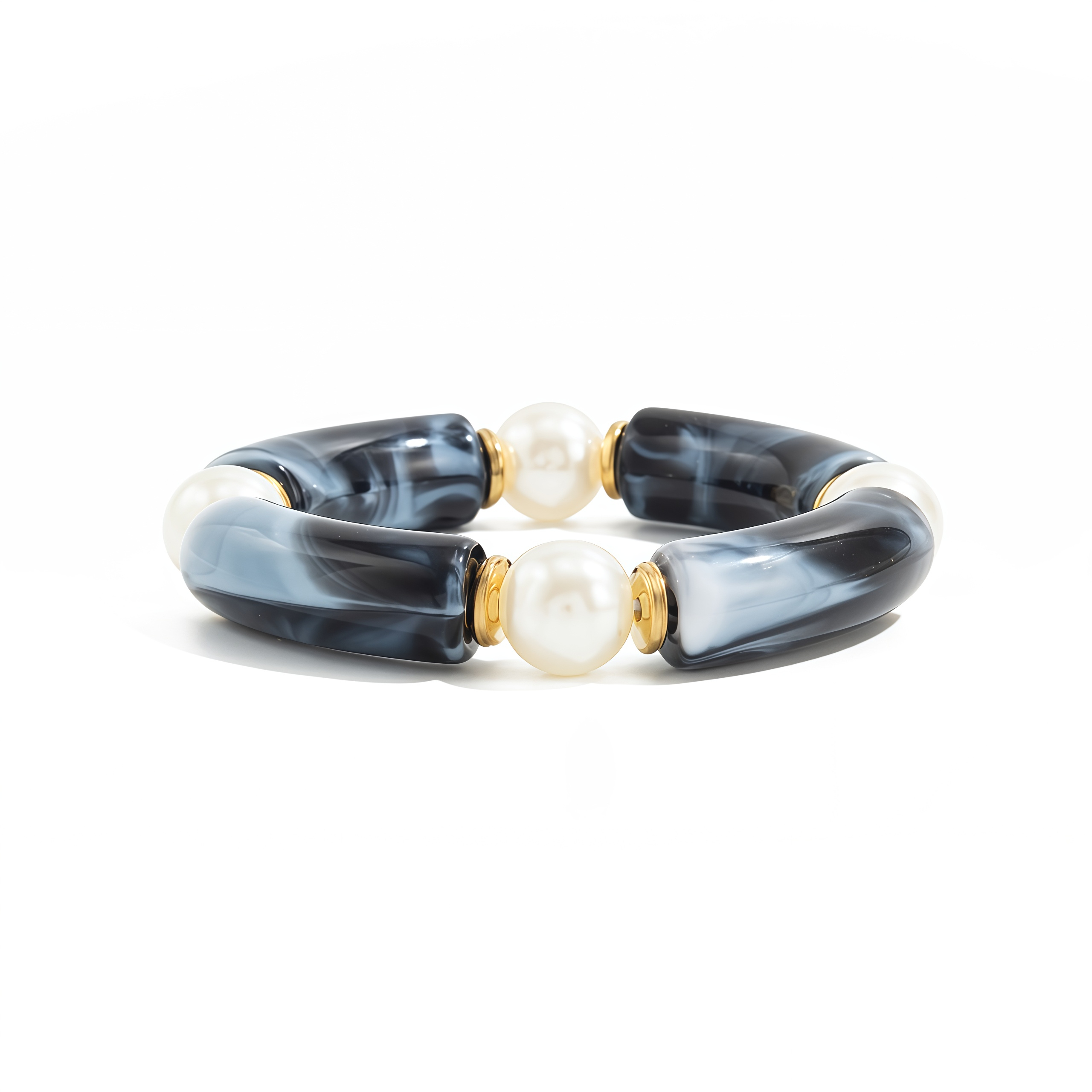 Bamboo Rhythm Flowing Light·Bleu-dyed Curved Pearl Bracelet