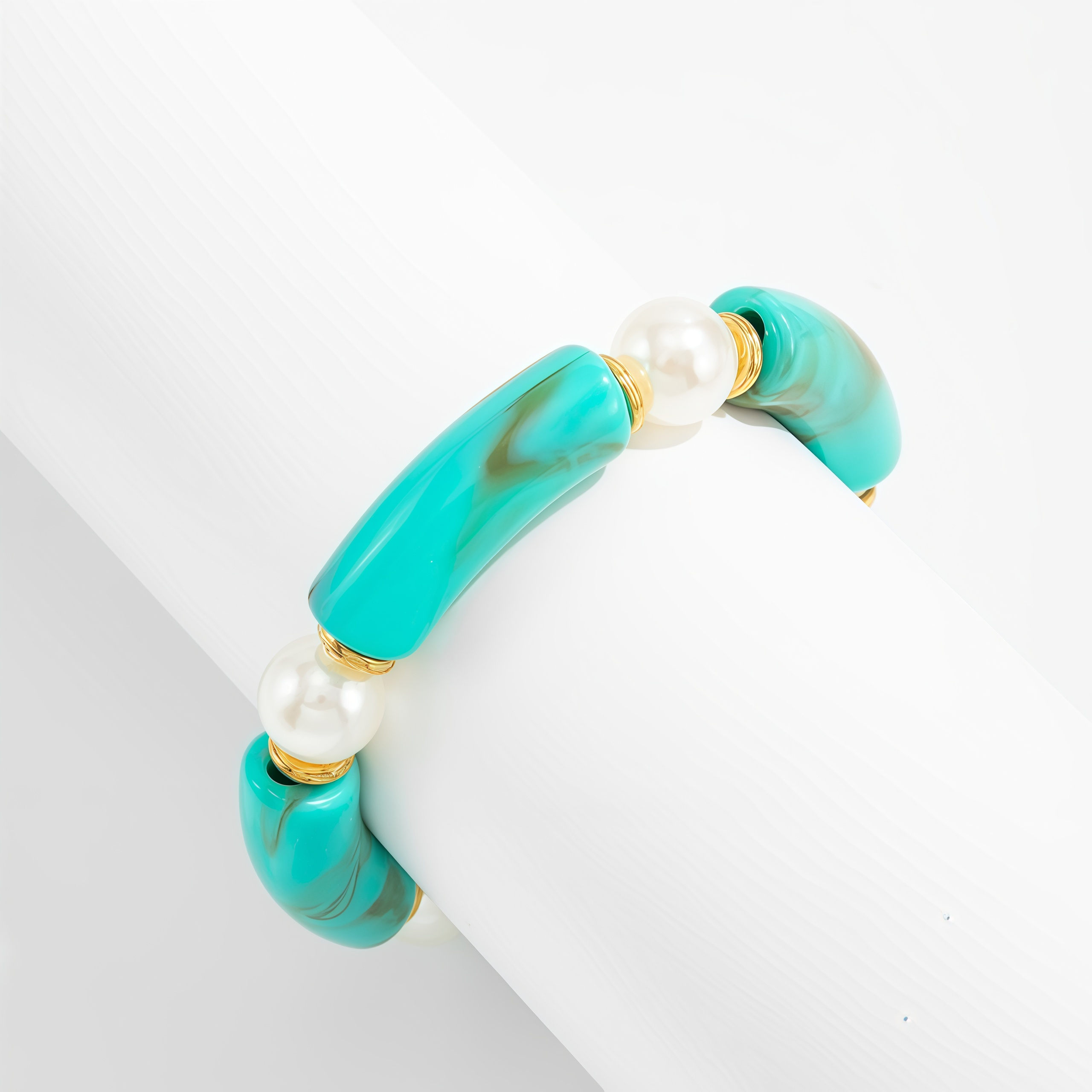 Bamboo Rhythm Flowing Light·Bleu-dyed Curved Pearl Bracelet