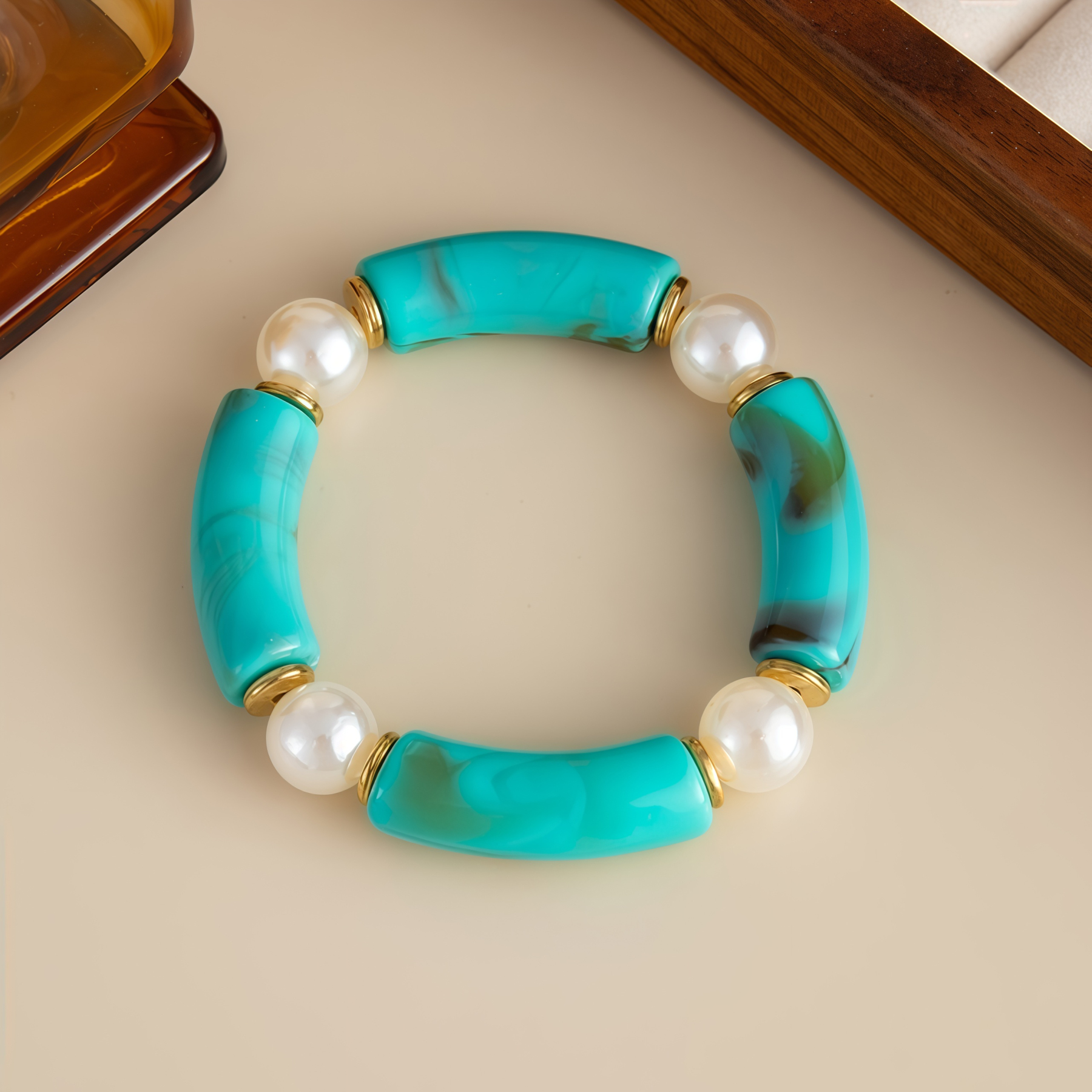 Bamboo Rhythm Flowing Light·Bleu-dyed Curved Pearl Bracelet