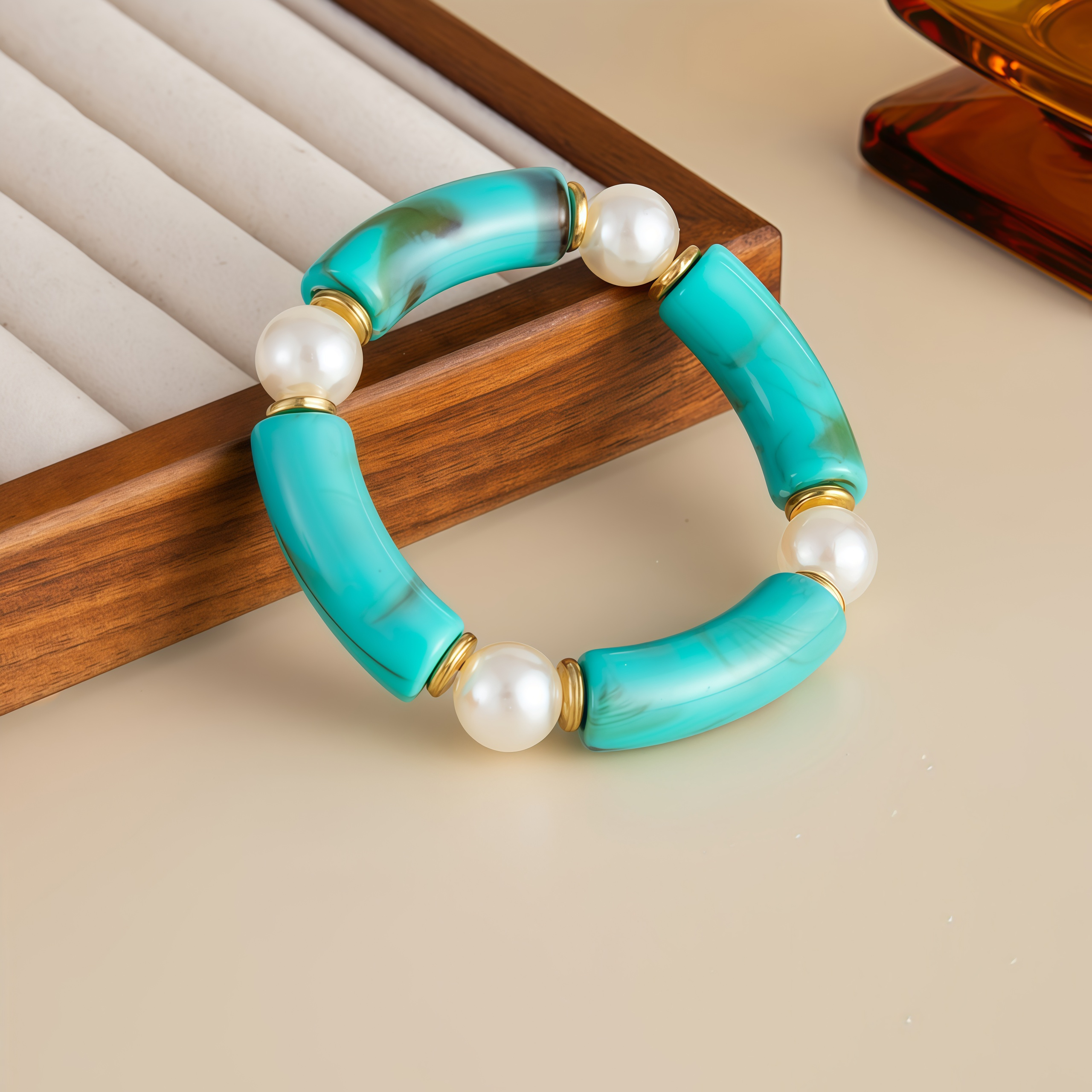 Bamboo Rhythm Flowing Light·Bleu-dyed Curved Pearl Bracelet