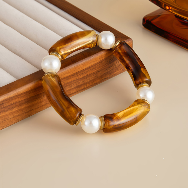 Bamboo Rhythm Flowing Light·Bleu-dyed Curved Pearl Bracelet