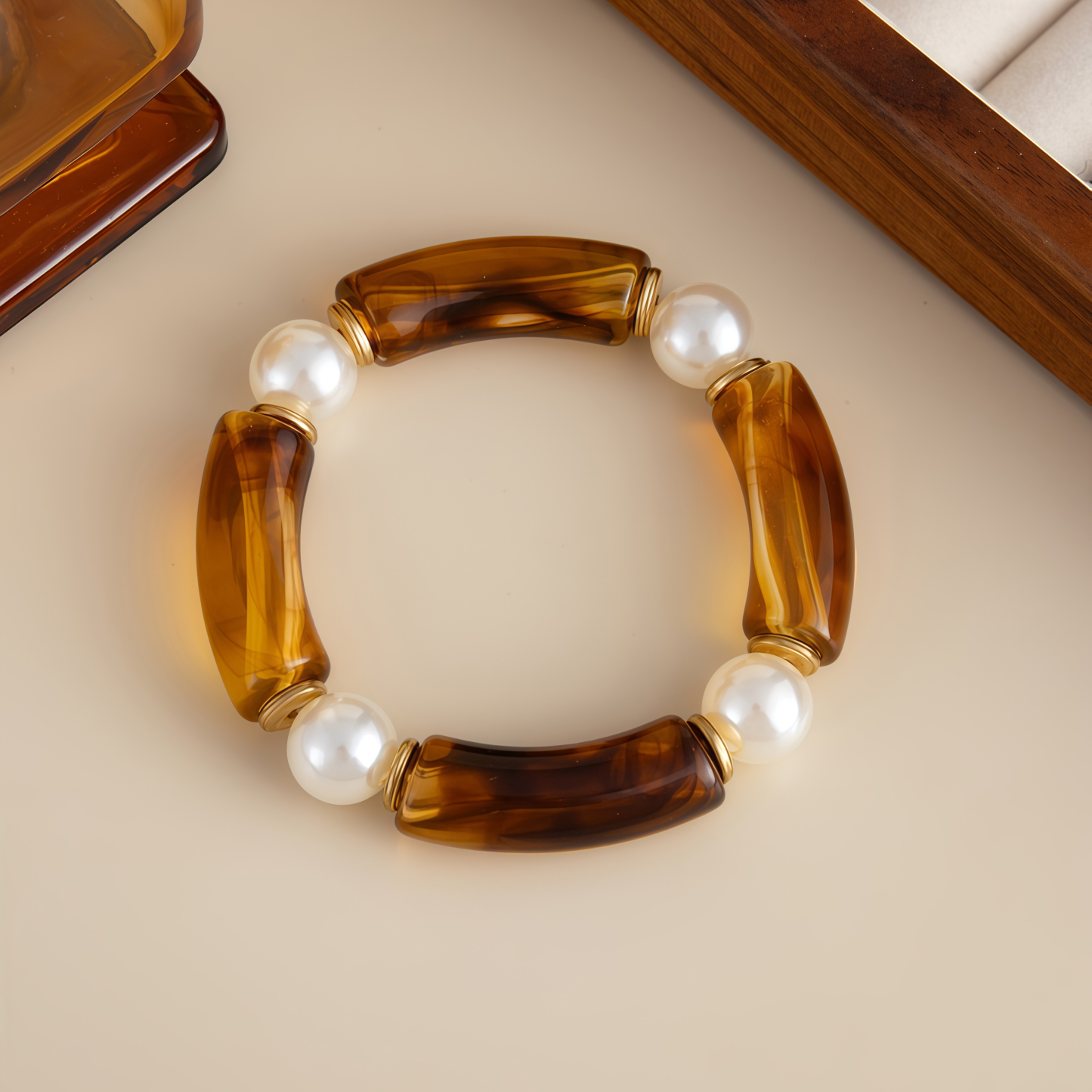 Bamboo Rhythm Flowing Light·Bleu-dyed Curved Pearl Bracelet
