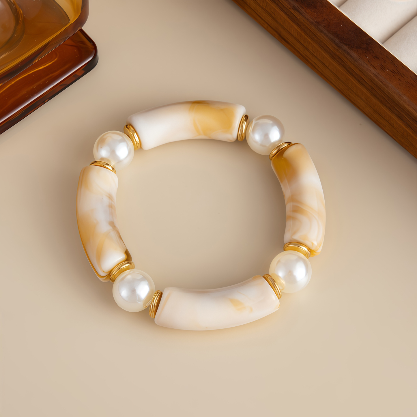 Bamboo Rhythm Flowing Light·Bleu-dyed Curved Pearl Bracelet