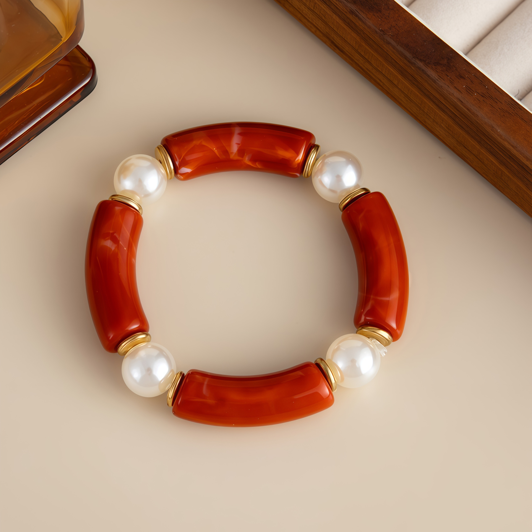 Bamboo Rhythm Flowing Light·Bleu-dyed Curved Pearl Bracelet