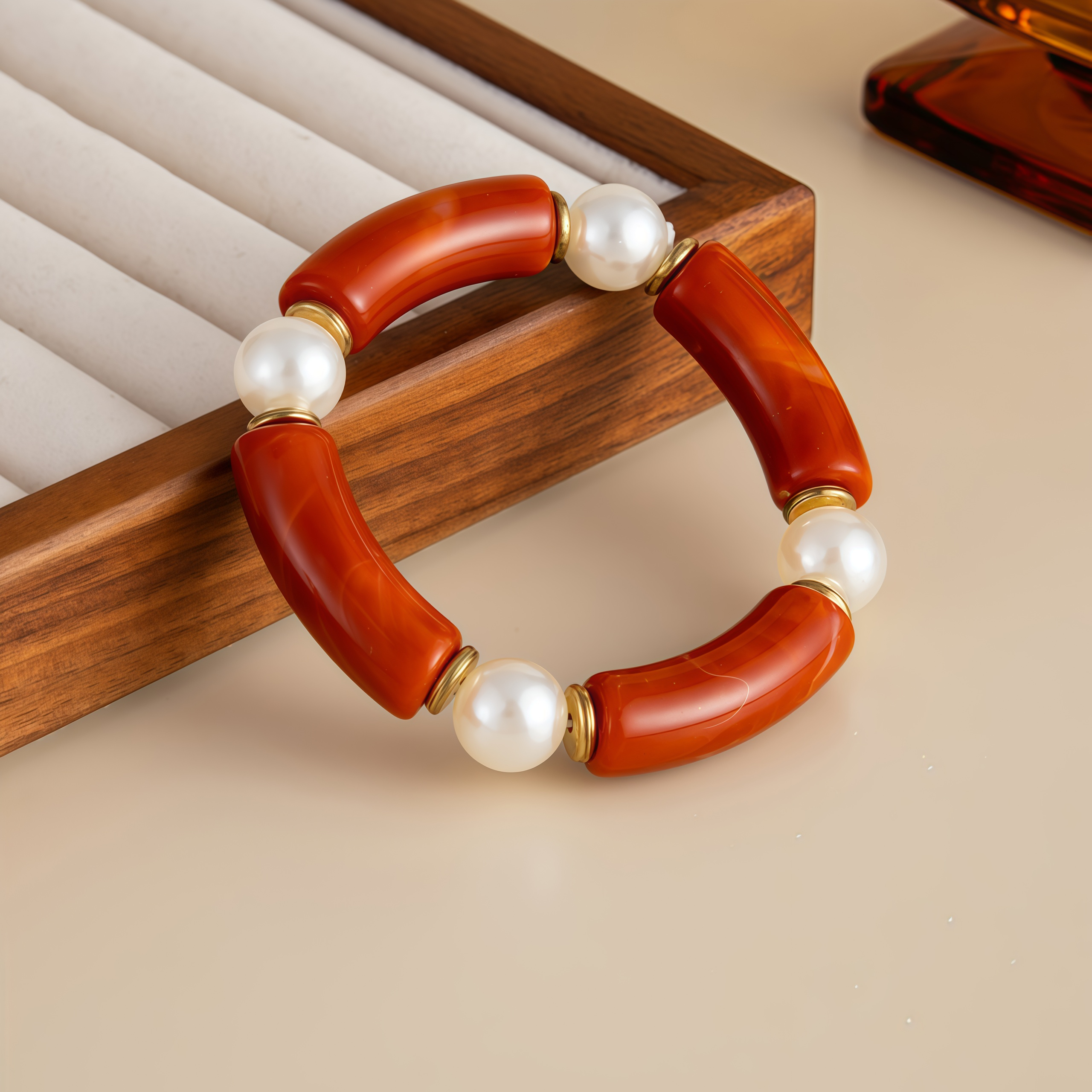 Bamboo Rhythm Flowing Light·Bleu-dyed Curved Pearl Bracelet