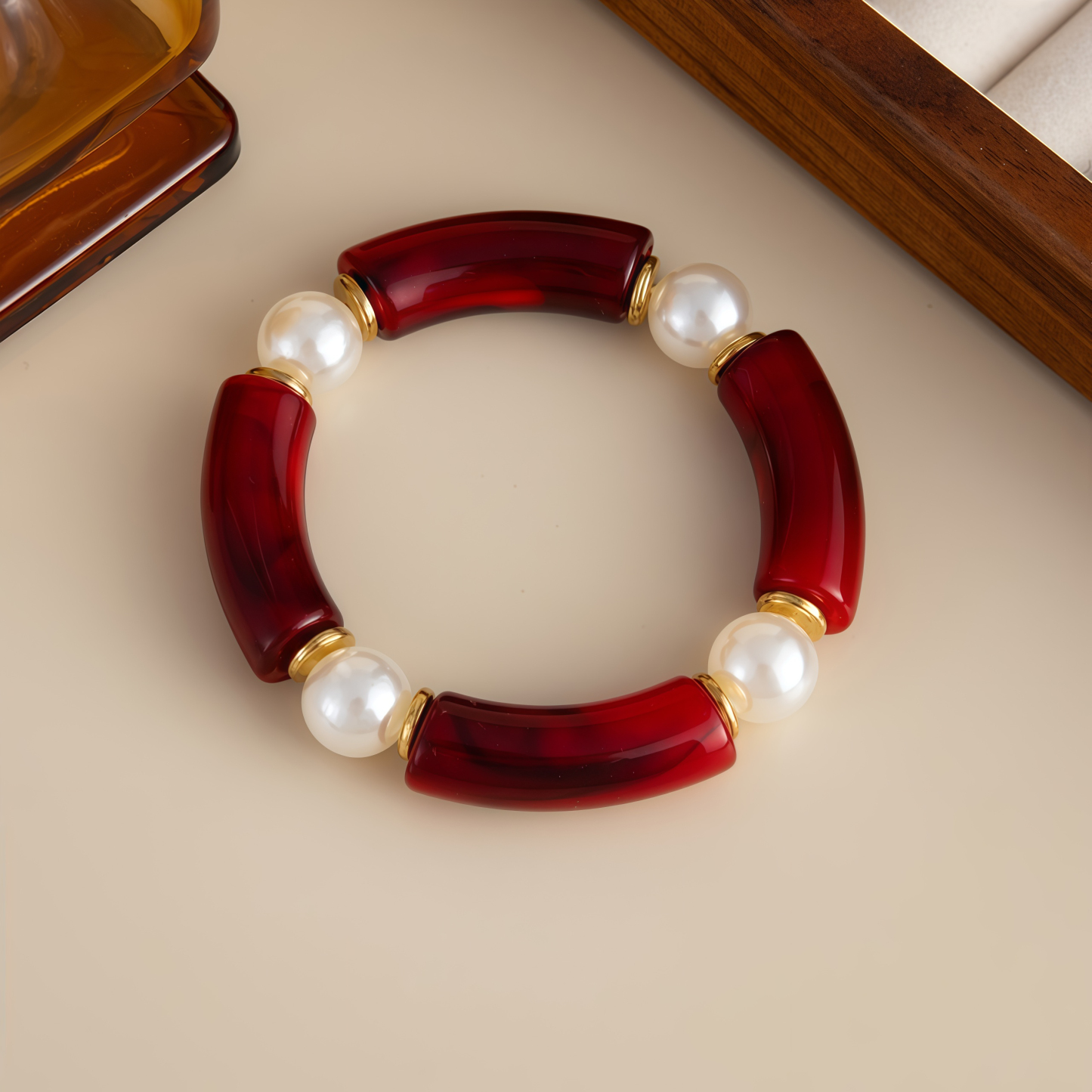 Bamboo Rhythm Flowing Light·Bleu-dyed Curved Pearl Bracelet