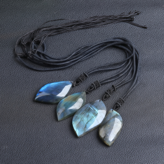 Blue Moonlight Butterfly Wing Spirit Leaf Natural Labradorite Pendant