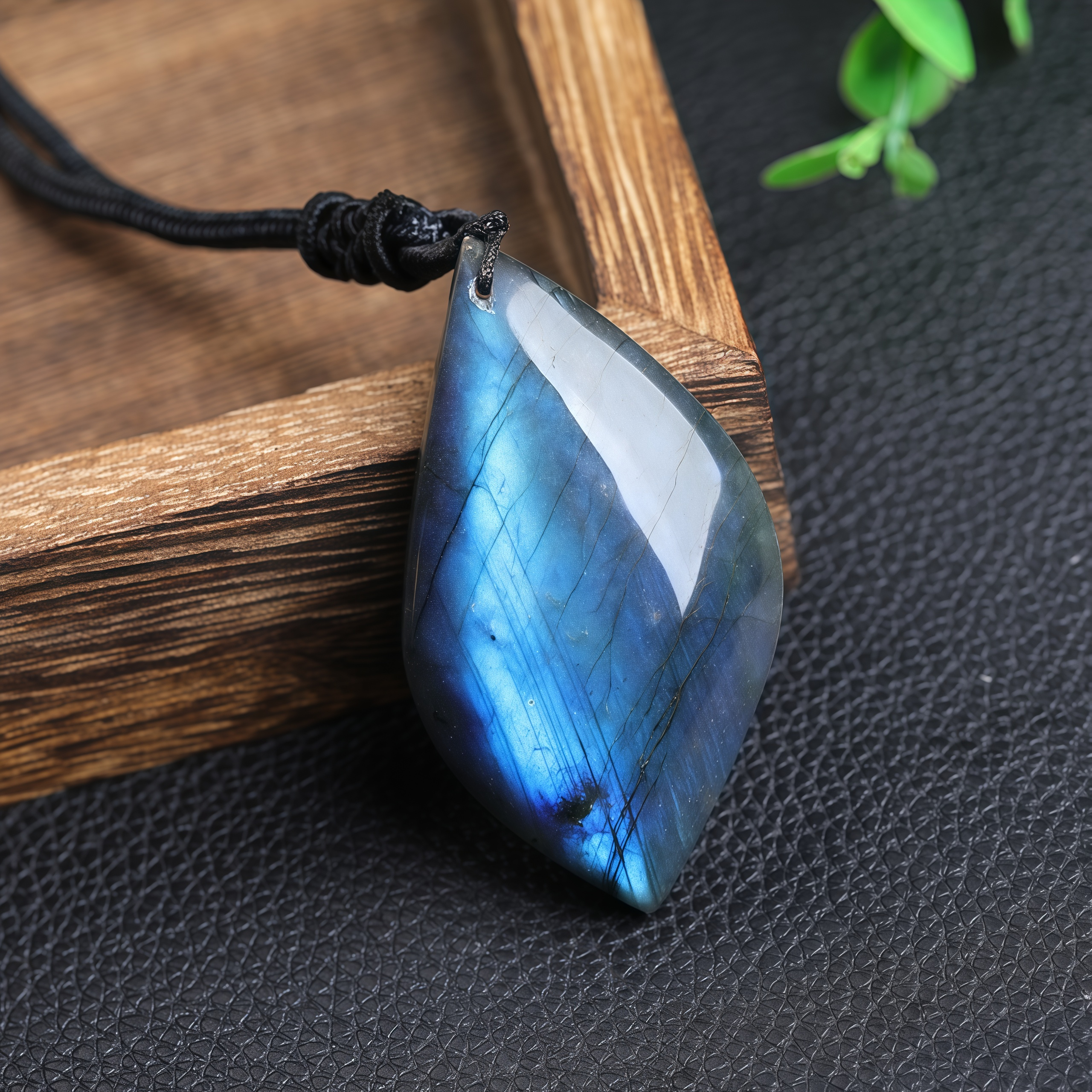 Blue Moonlight Butterfly Wing Spirit Leaf Natural Labradorite Pendant