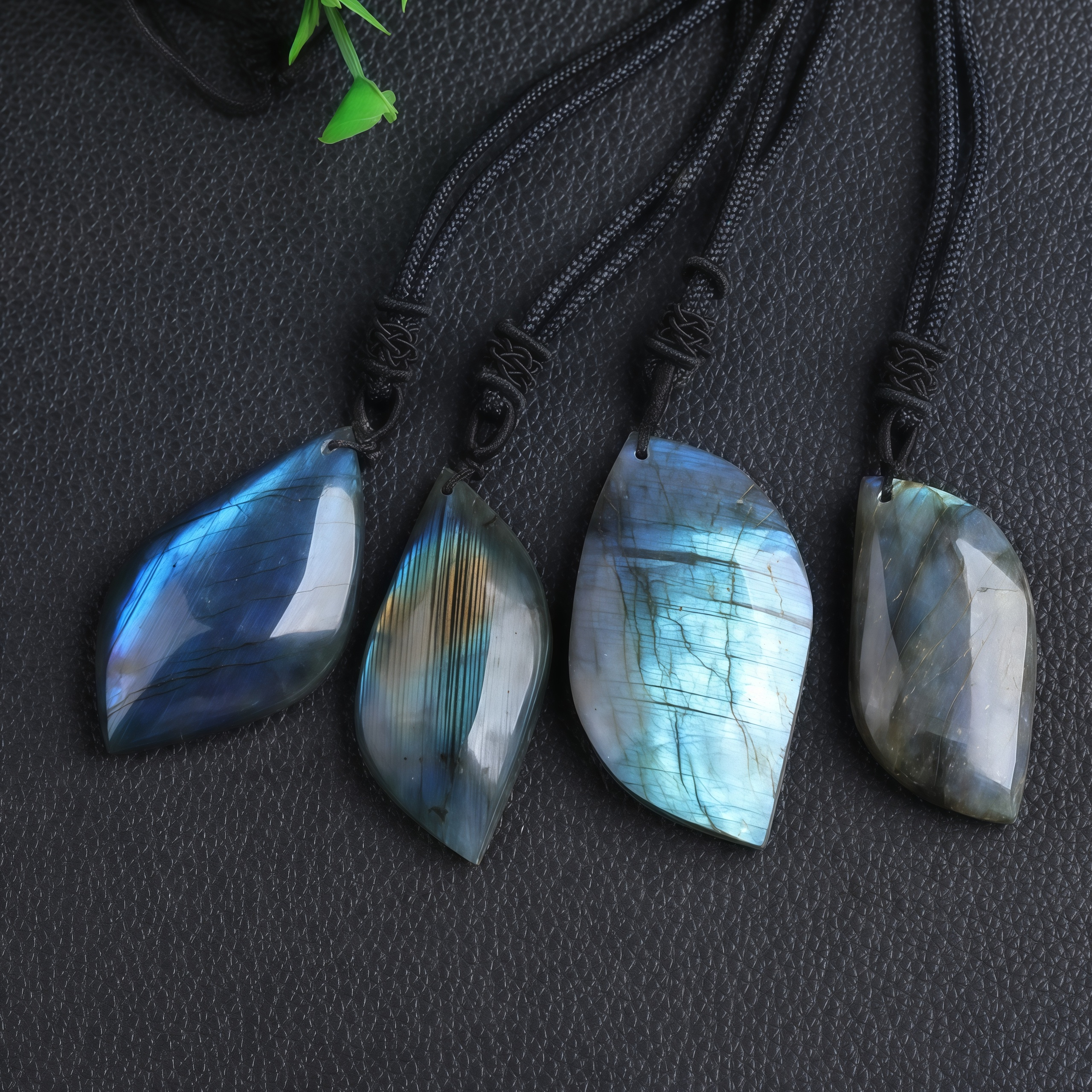 Blue Moonlight Butterfly Wing Spirit Leaf Natural Labradorite Pendant