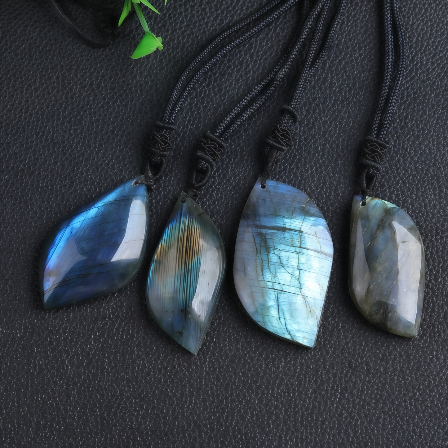 Blue Moonlight Butterfly Wing Spirit Leaf Natural Labradorite Pendant