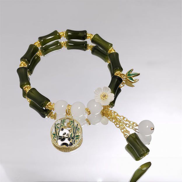 Chinese Panda Peach Blossom Lucky Bamboo Bracelet- EclatDoré