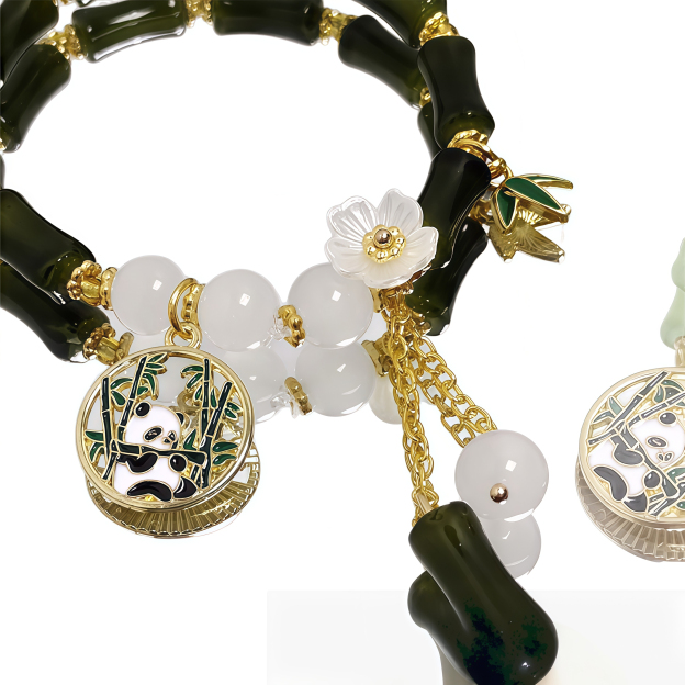 Chinese Panda Peach Blossom Lucky Bamboo Bracelet- EclatDoré