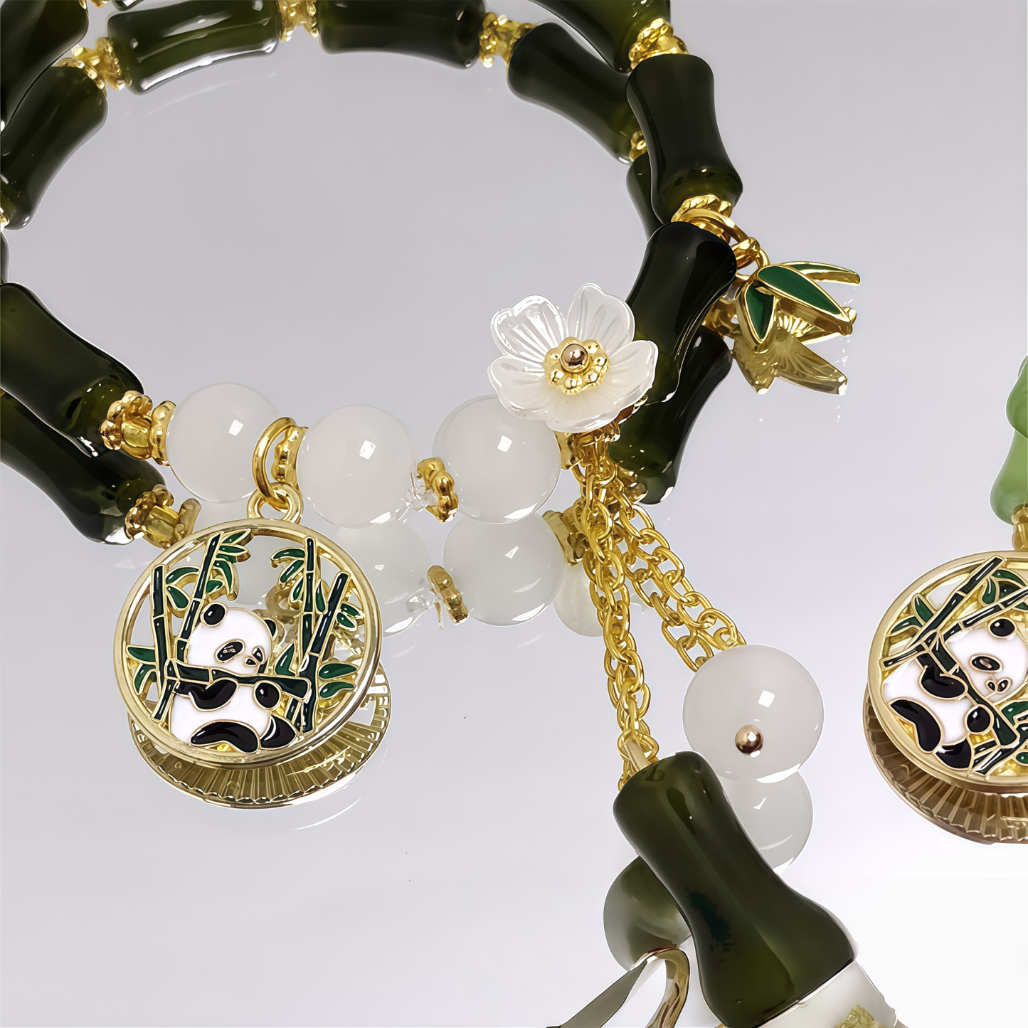 Chinese Panda Peach Blossom Lucky Bamboo Bracelet- EclatDoré