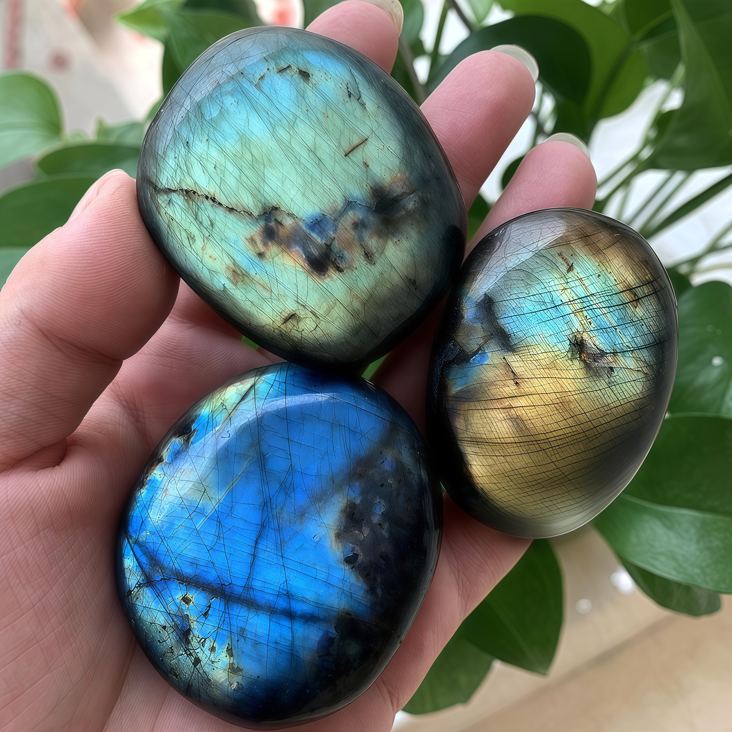 Natural Blue Moonlight Labradorite Palm Stone| Meditation Energy Hand Piece