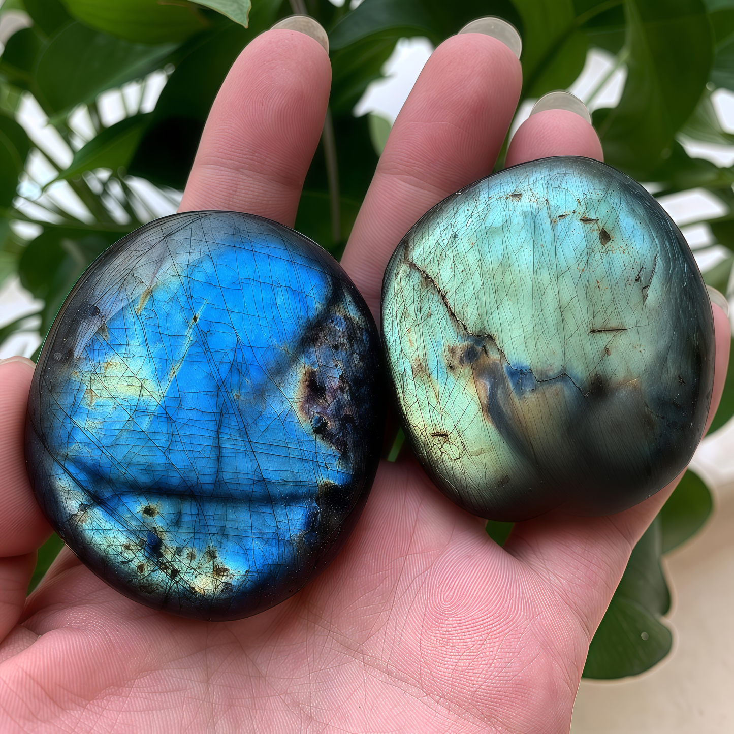 Natural Blue Moonlight Labradorite Palm Stone| Meditation Energy Hand Piece