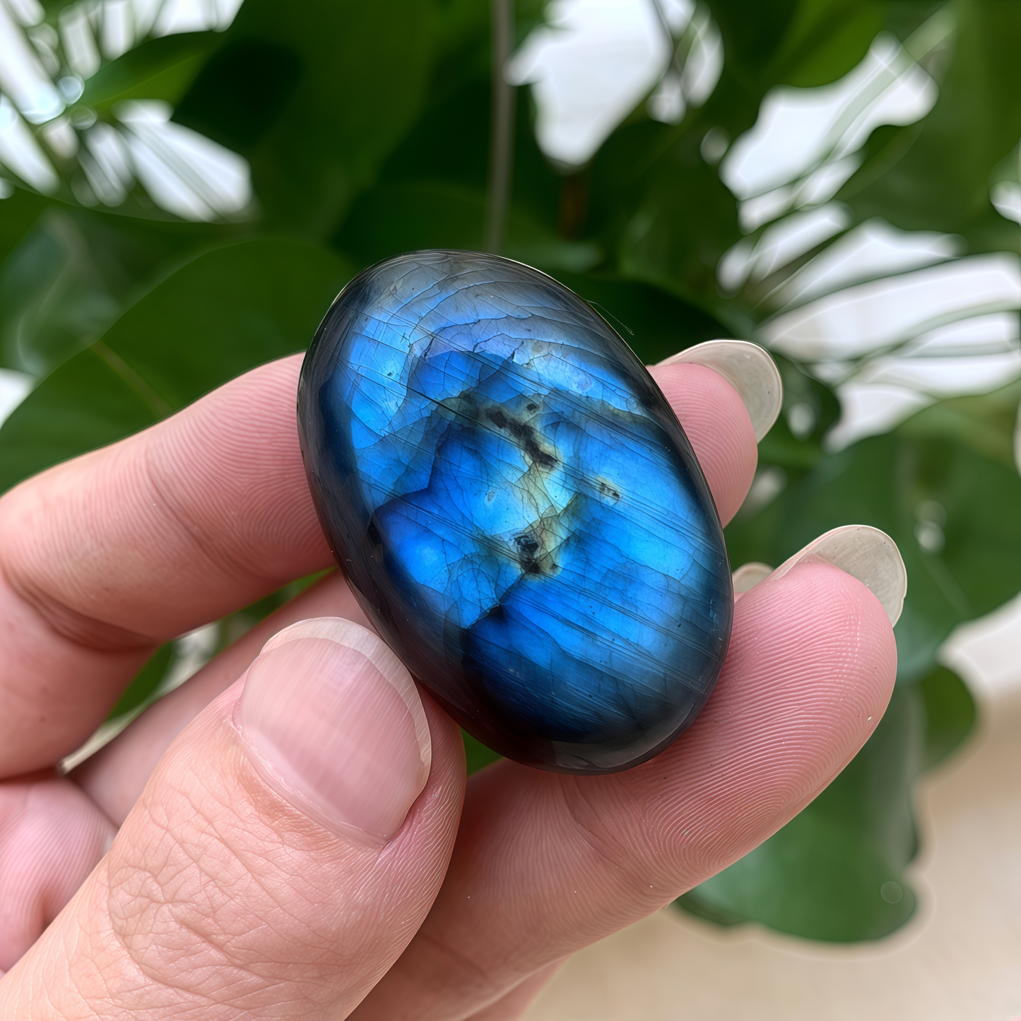 Natural Blue Moonlight Labradorite Palm Stone| Meditation Energy Hand Piece
