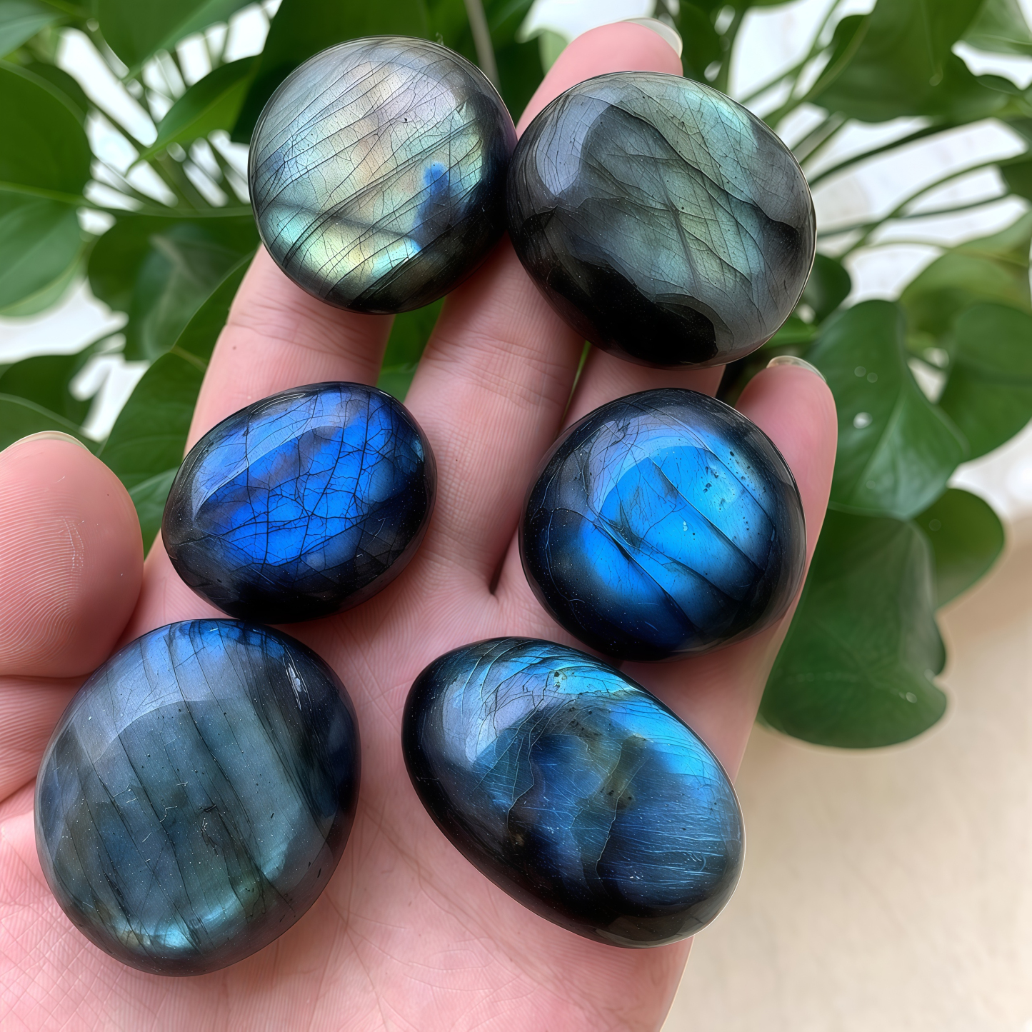 Natural Blue Moonlight Labradorite Palm Stone| Meditation Energy Hand Piece