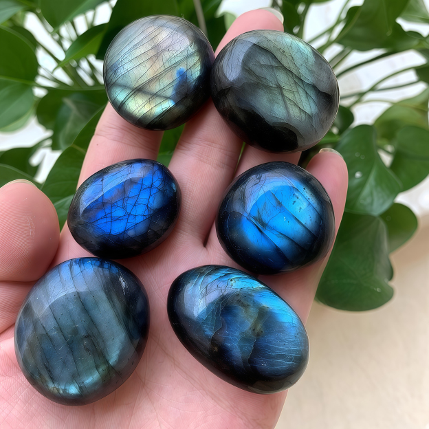 Natural Blue Moonlight Labradorite Palm Stone| Meditation Energy Hand Piece