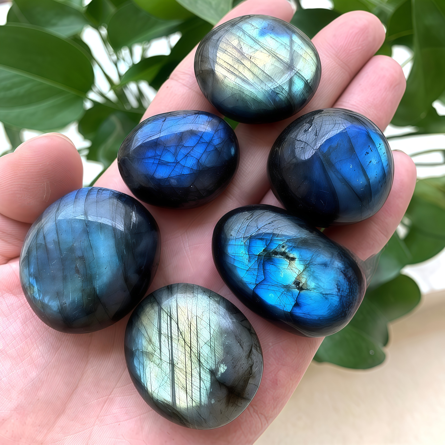 Natural Blue Moonlight Labradorite Palm Stone| Meditation Energy Hand Piece