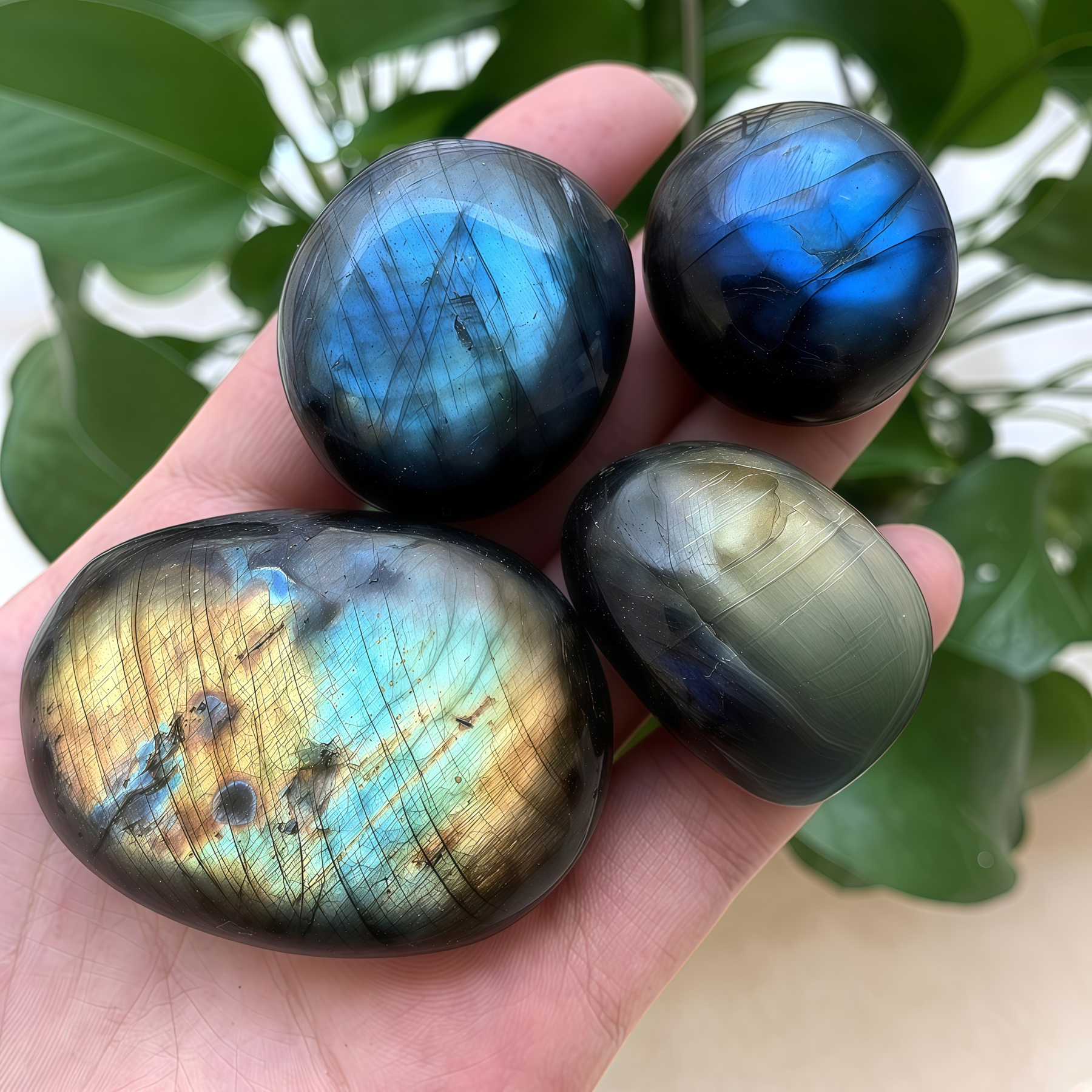 Natural Blue Moonlight Labradorite Palm Stone| Meditation Energy Hand Piece