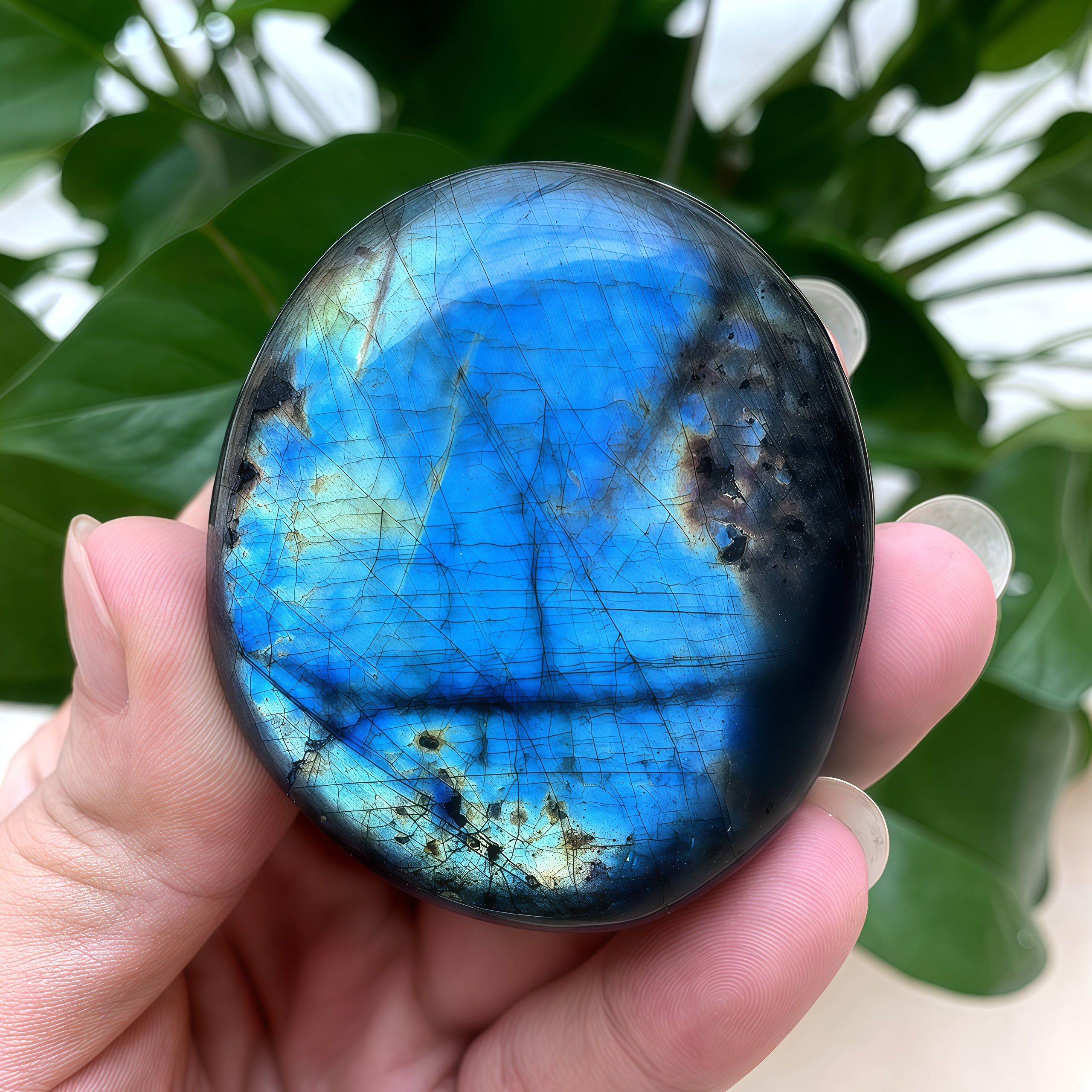 Natural Blue Moonlight Labradorite Palm Stone| Meditation Energy Hand Piece