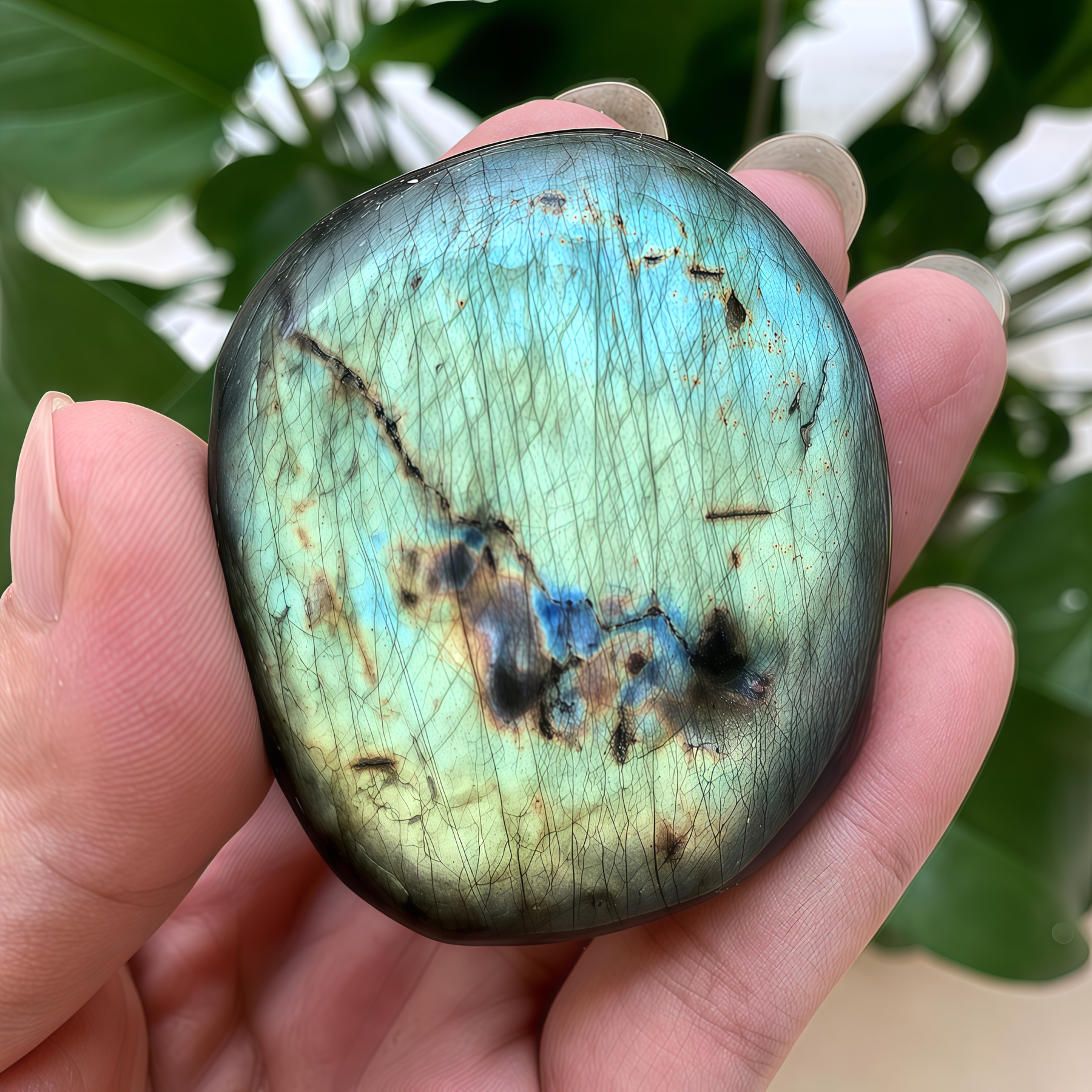 Natural Blue Moonlight Labradorite Palm Stone| Meditation Energy Hand Piece