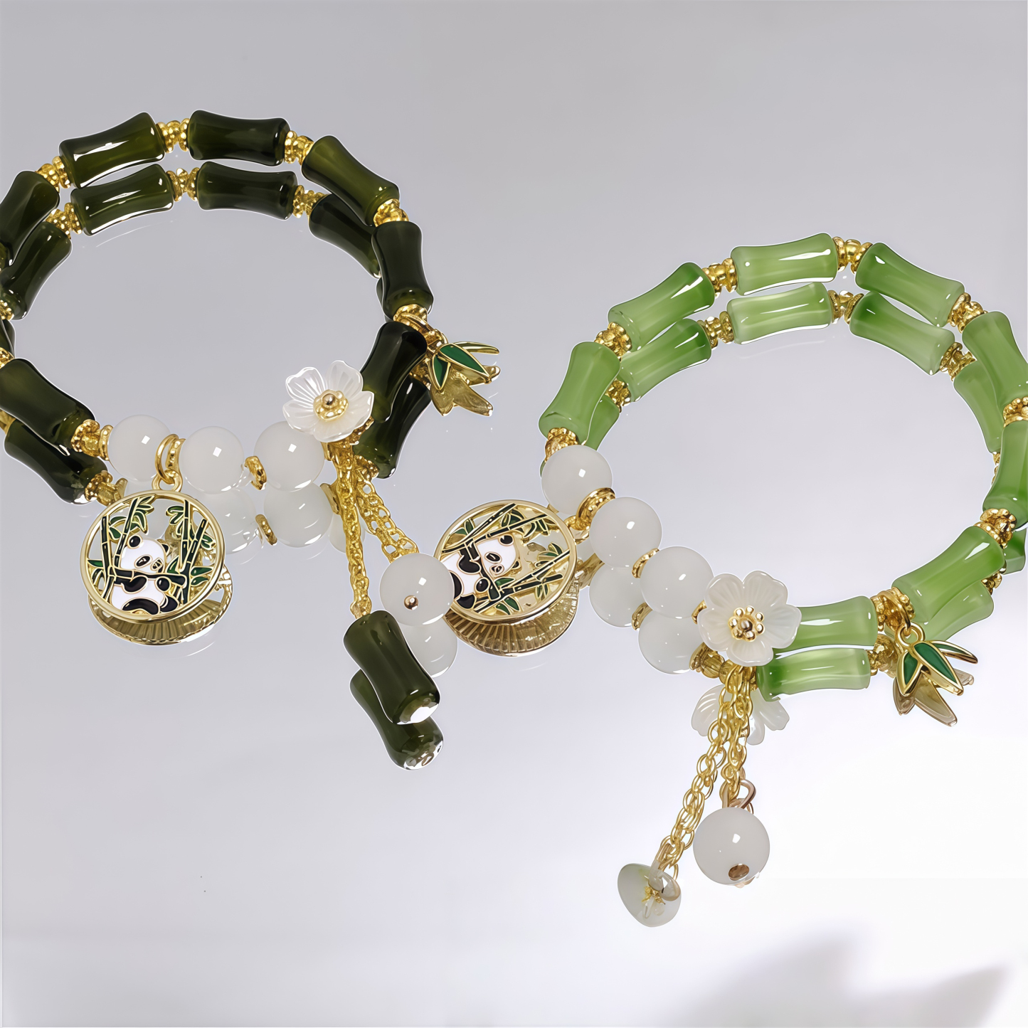 Chinese Panda Peach Blossom Lucky Bamboo Bracelet- EclatDoré