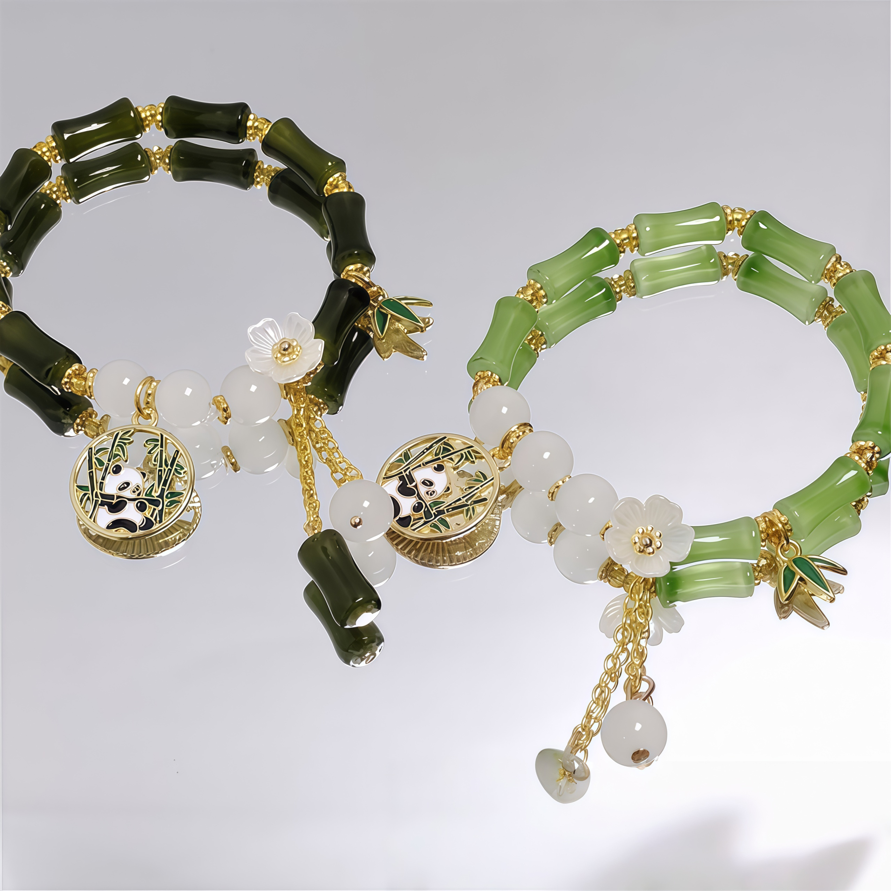 Chinese Panda Peach Blossom Lucky Bamboo Bracelet- EclatDoré