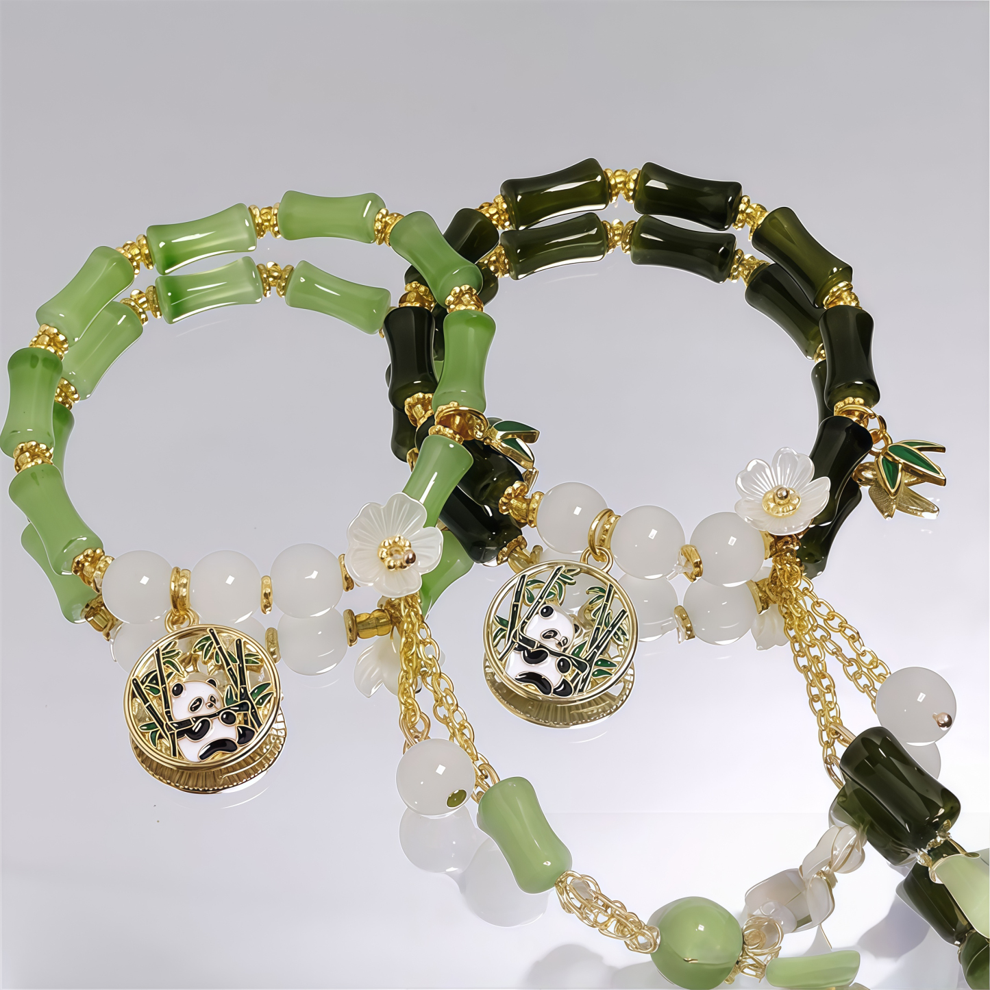 Chinese Panda Peach Blossom Lucky Bamboo Bracelet- EclatDoré