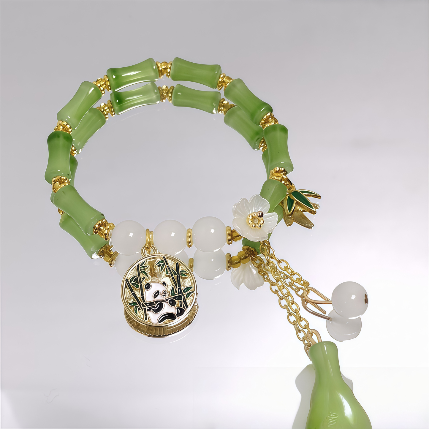 Chinese Panda Peach Blossom Lucky Bamboo Bracelet- EclatDoré