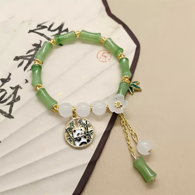 Chinese Panda Peach Blossom Lucky Bamboo Bracelet