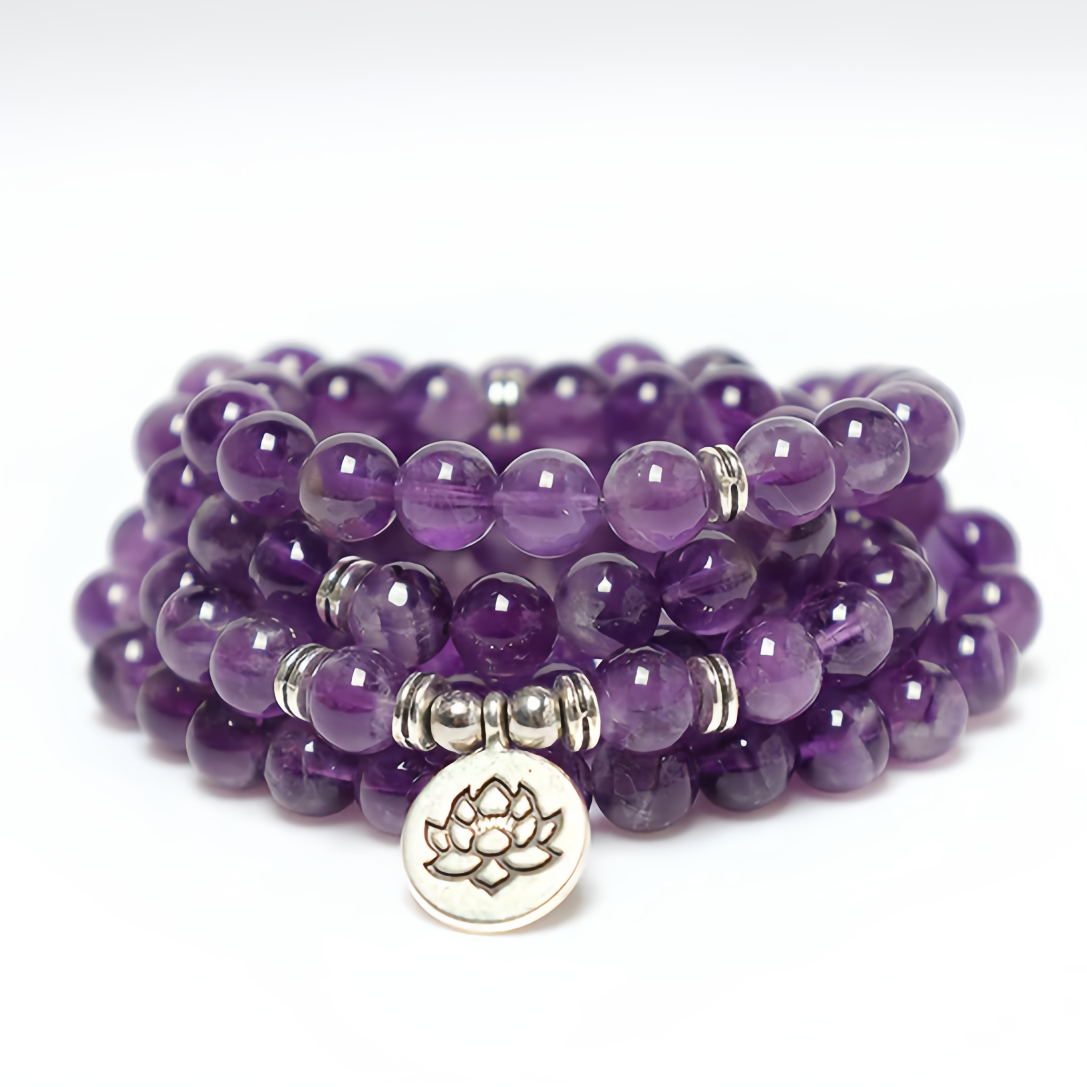 Healing Energy Jewelry: 108 Natural Amethyst Purification Mala Bracelet- EclatDoré