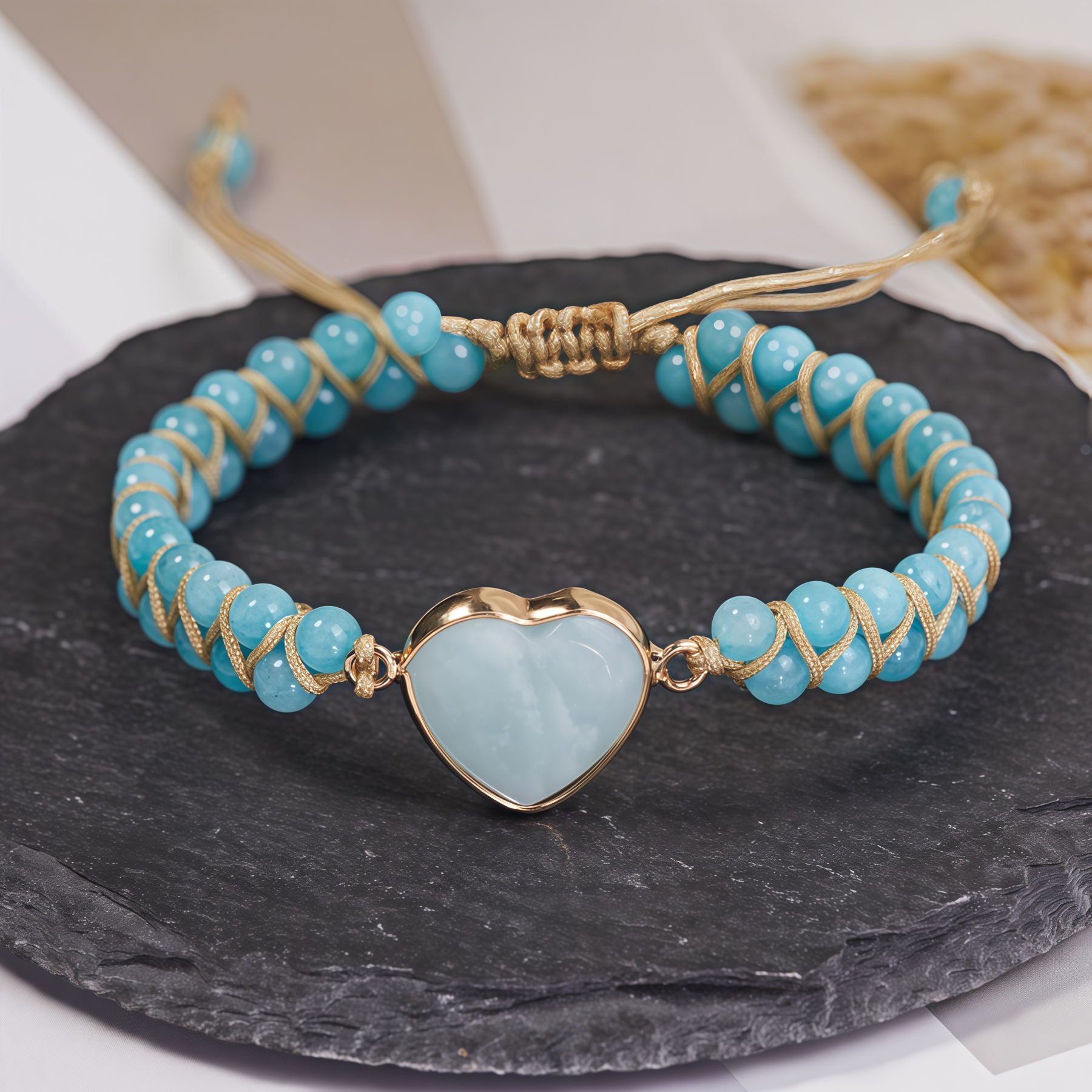 Meditation Heart Bracelet Chakra Stone Rope |   Anxiety Relief Accessories Healing Gemstone Set