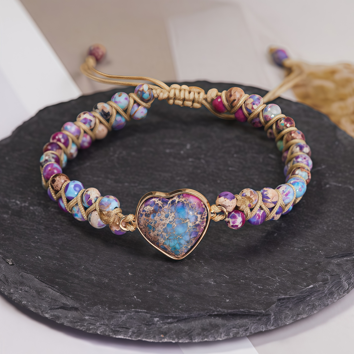 Meditation Heart Bracelet Chakra Stone Rope |   Anxiety Relief Accessories Healing Gemstone Set