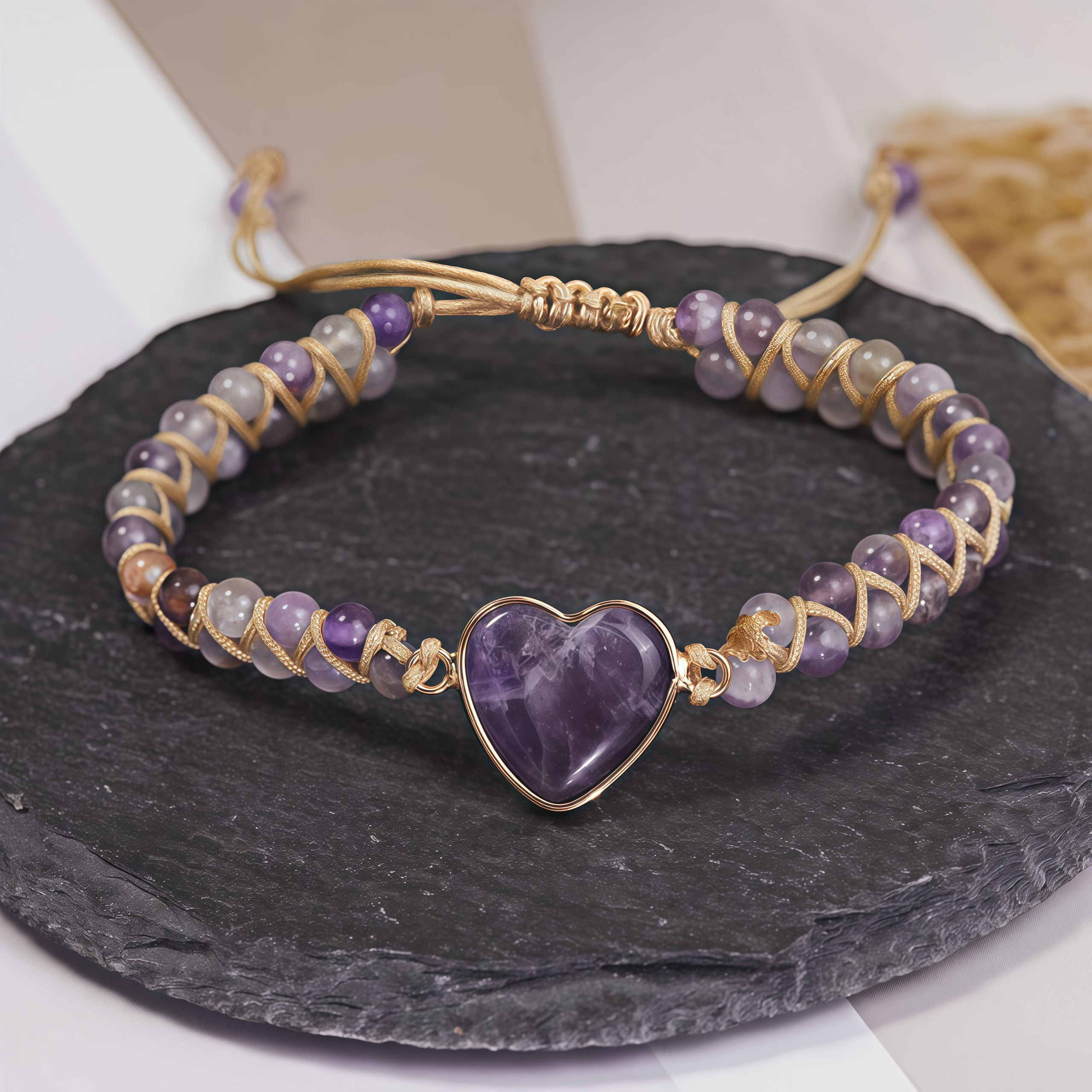 Meditation Heart Bracelet Chakra Stone Rope |   Anxiety Relief Accessories Healing Gemstone Set