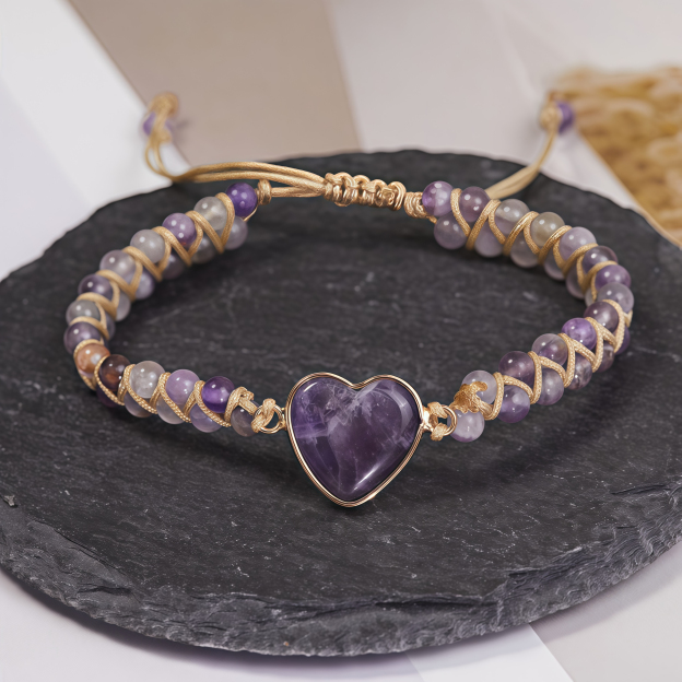 Meditation Heart Bracelet Chakra Stone Rope |   Anxiety Relief Accessories Healing Gemstone Set