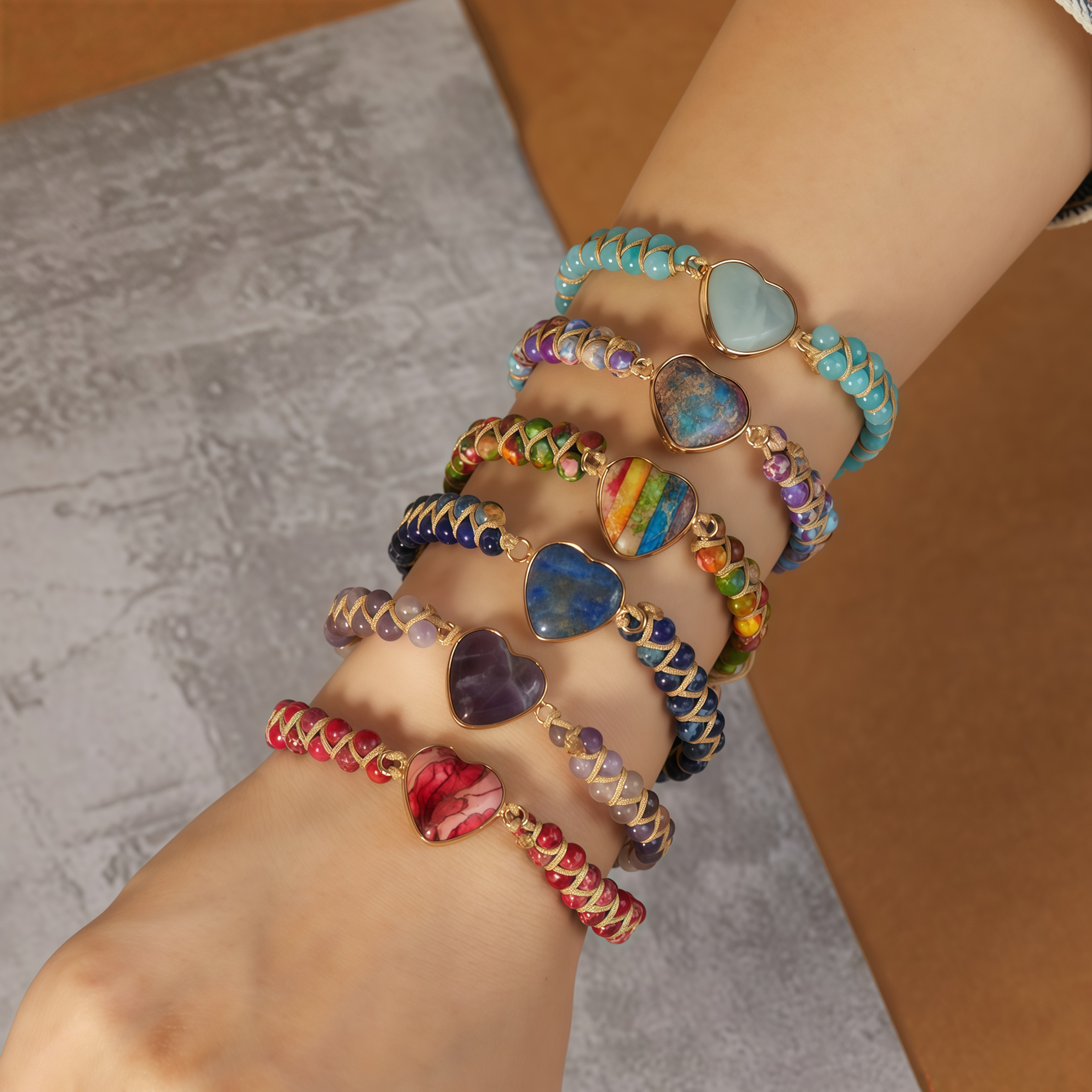 Meditation Heart Bracelet Chakra Stone Rope |   Anxiety Relief Accessories Healing Gemstone Set