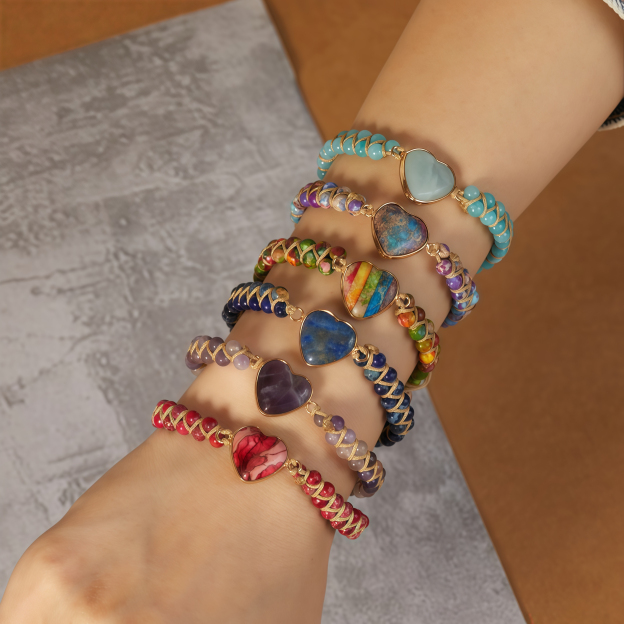 Meditation Heart Bracelet Chakra Stone Rope |   Anxiety Relief Accessories Healing Gemstone Set
