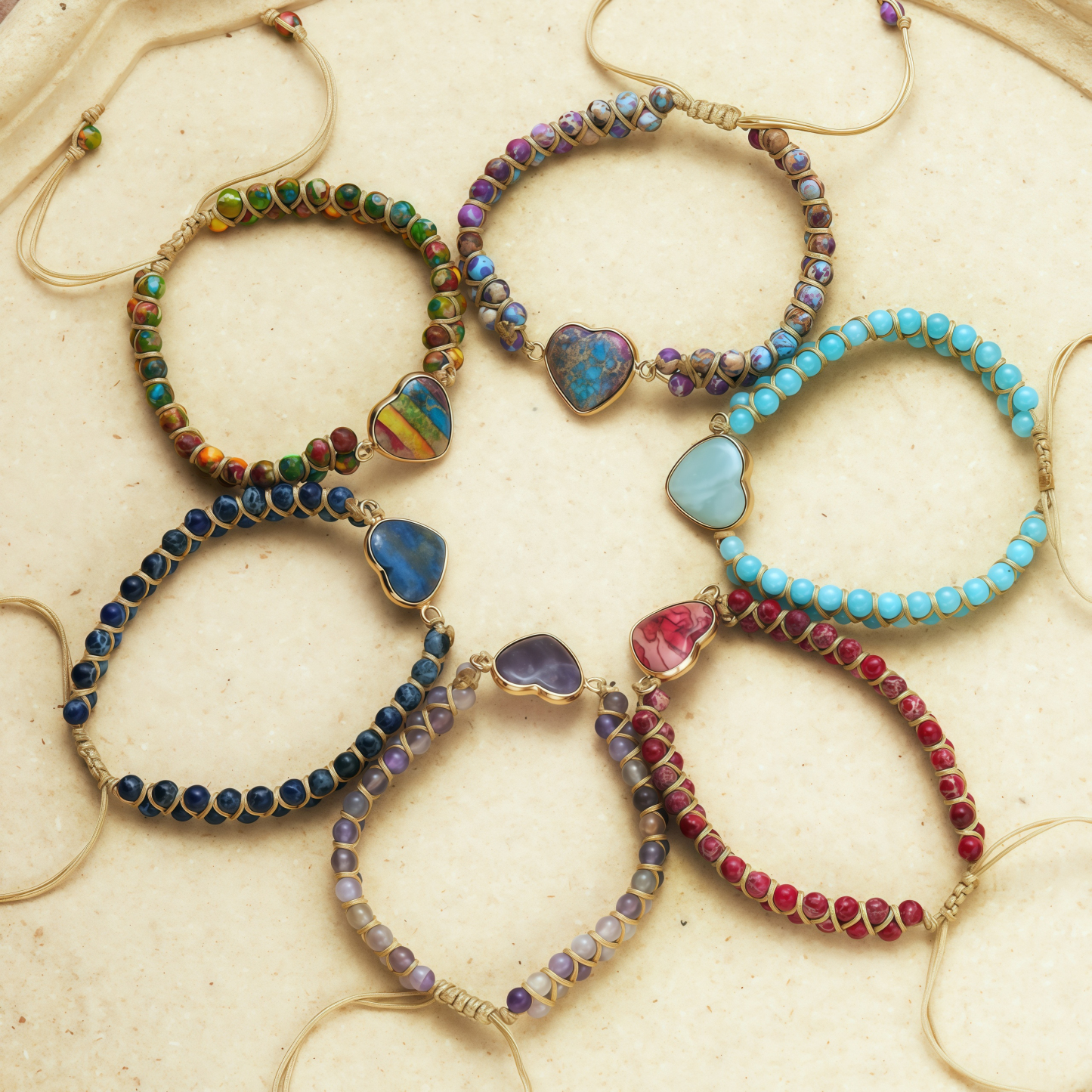 Meditation Heart Bracelet Chakra Stone Rope |   Anxiety Relief Accessories Healing Gemstone Set